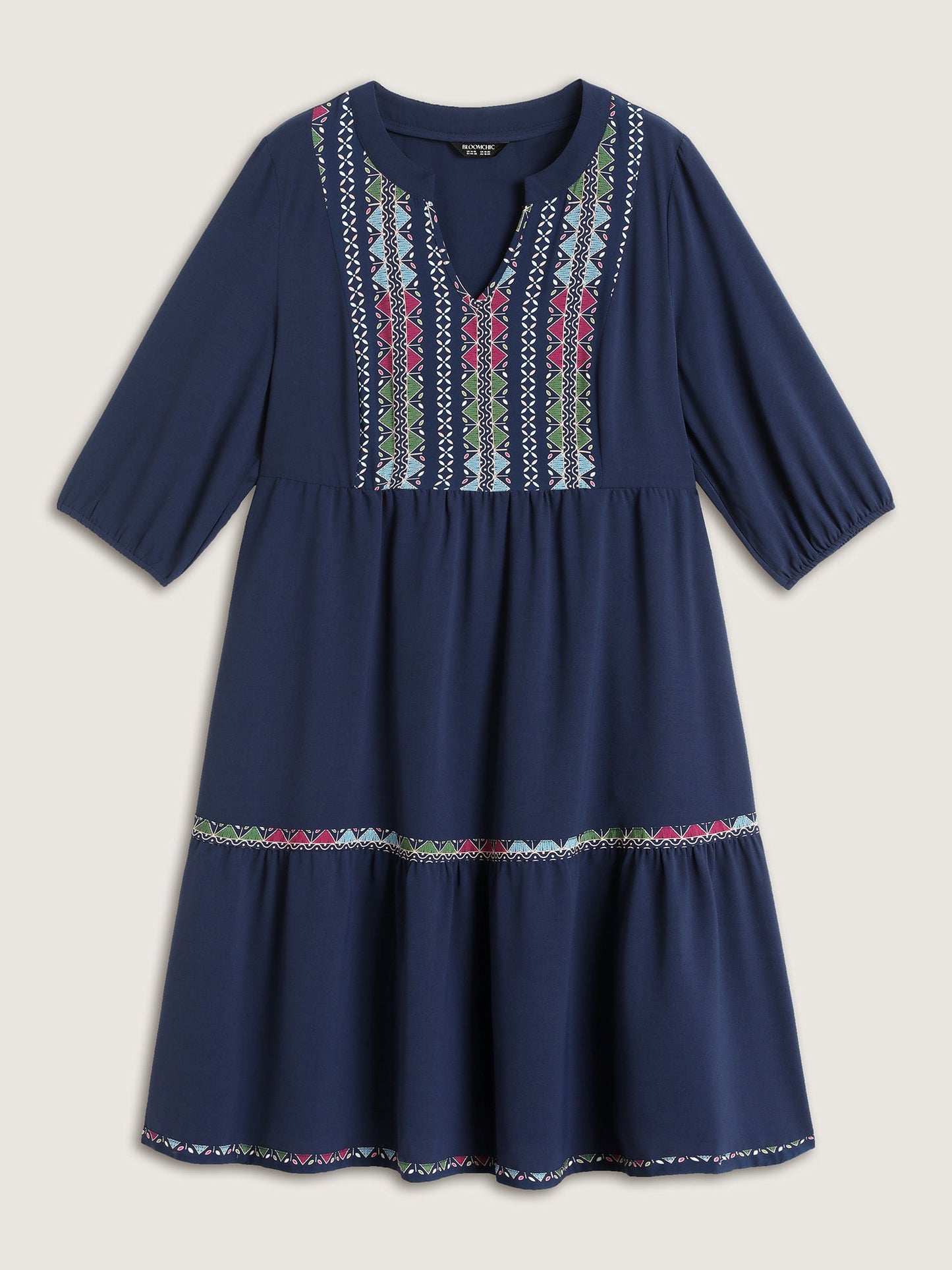 Geometric Colorful Trim Flowy Midi Dress