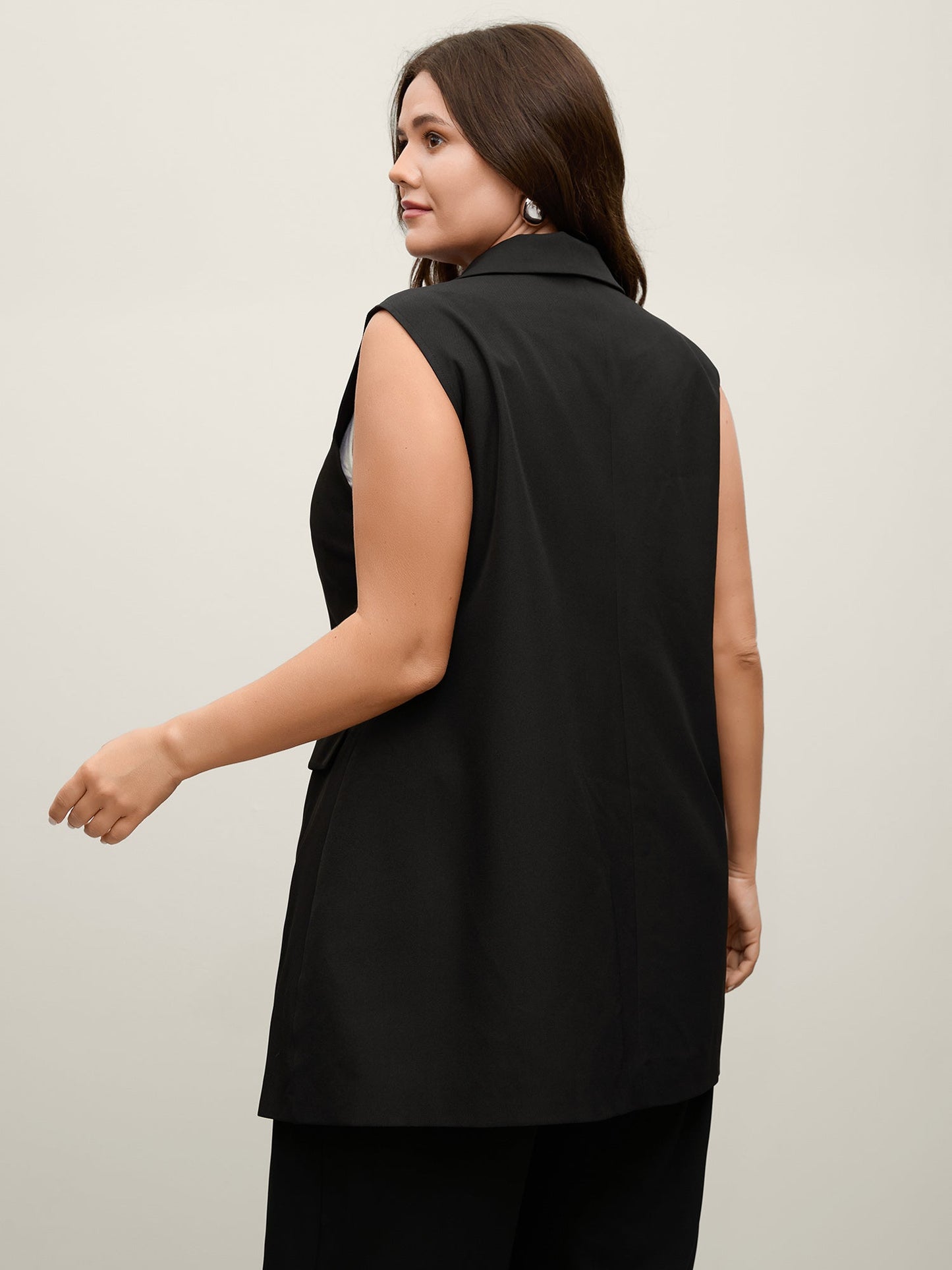 Button Longline Pockets Solid Vest