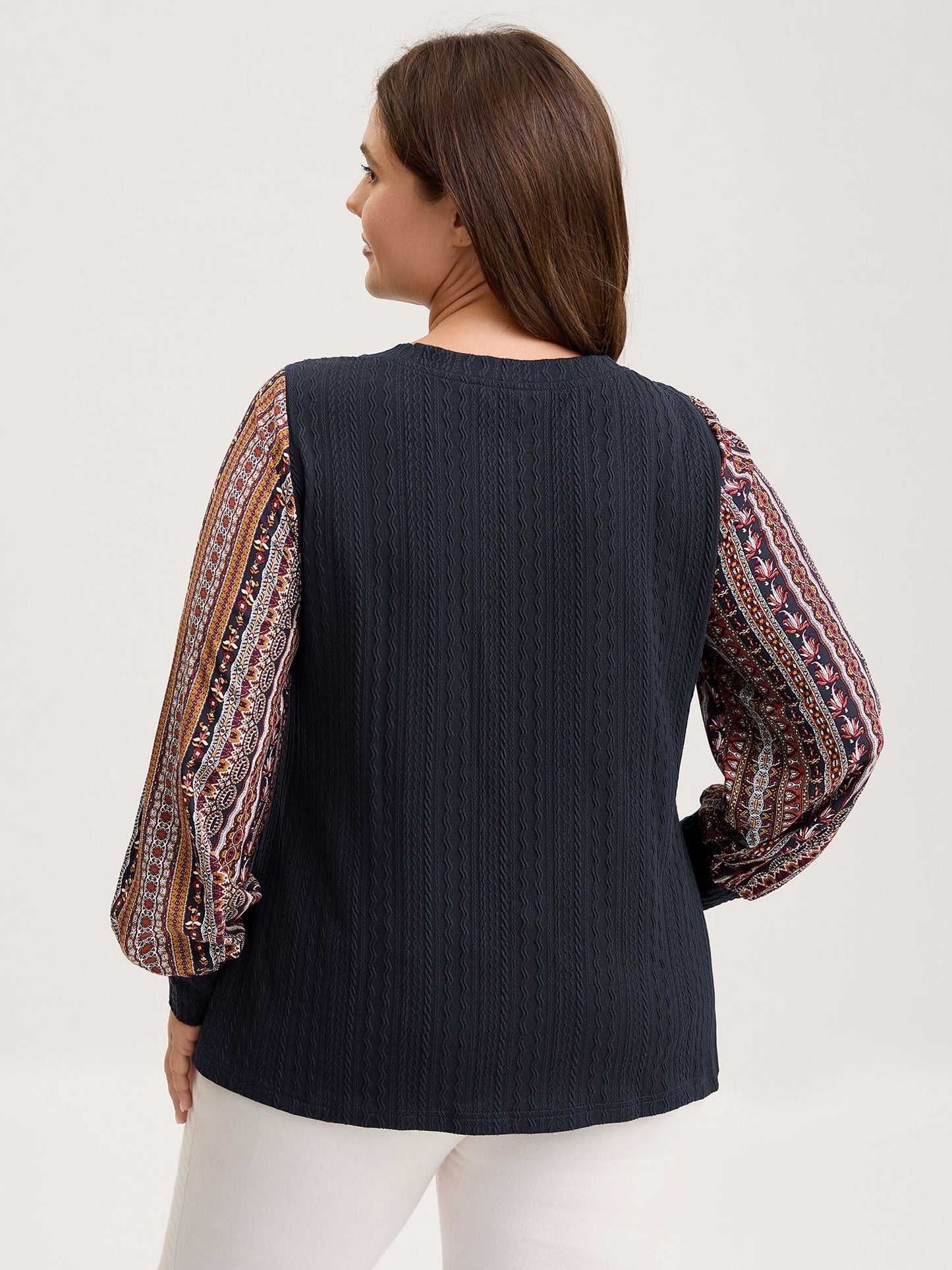 Textured Striped Sleeve Contrast Sweatshirt
