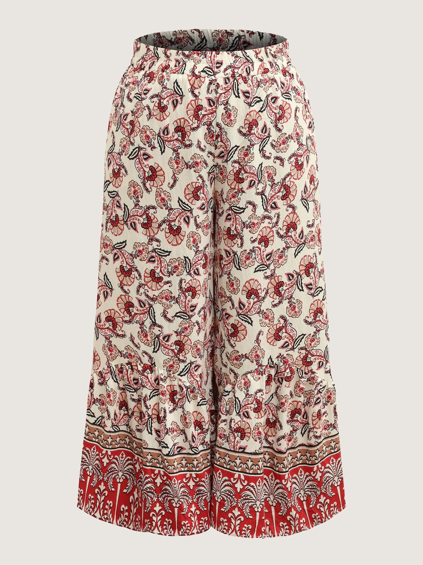 Boho Print Stretchy Waist Wide-Leg Pants
