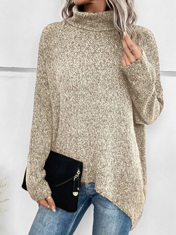 Turtleneck Batwing Sleeve Asymmetrical Hem Sweater