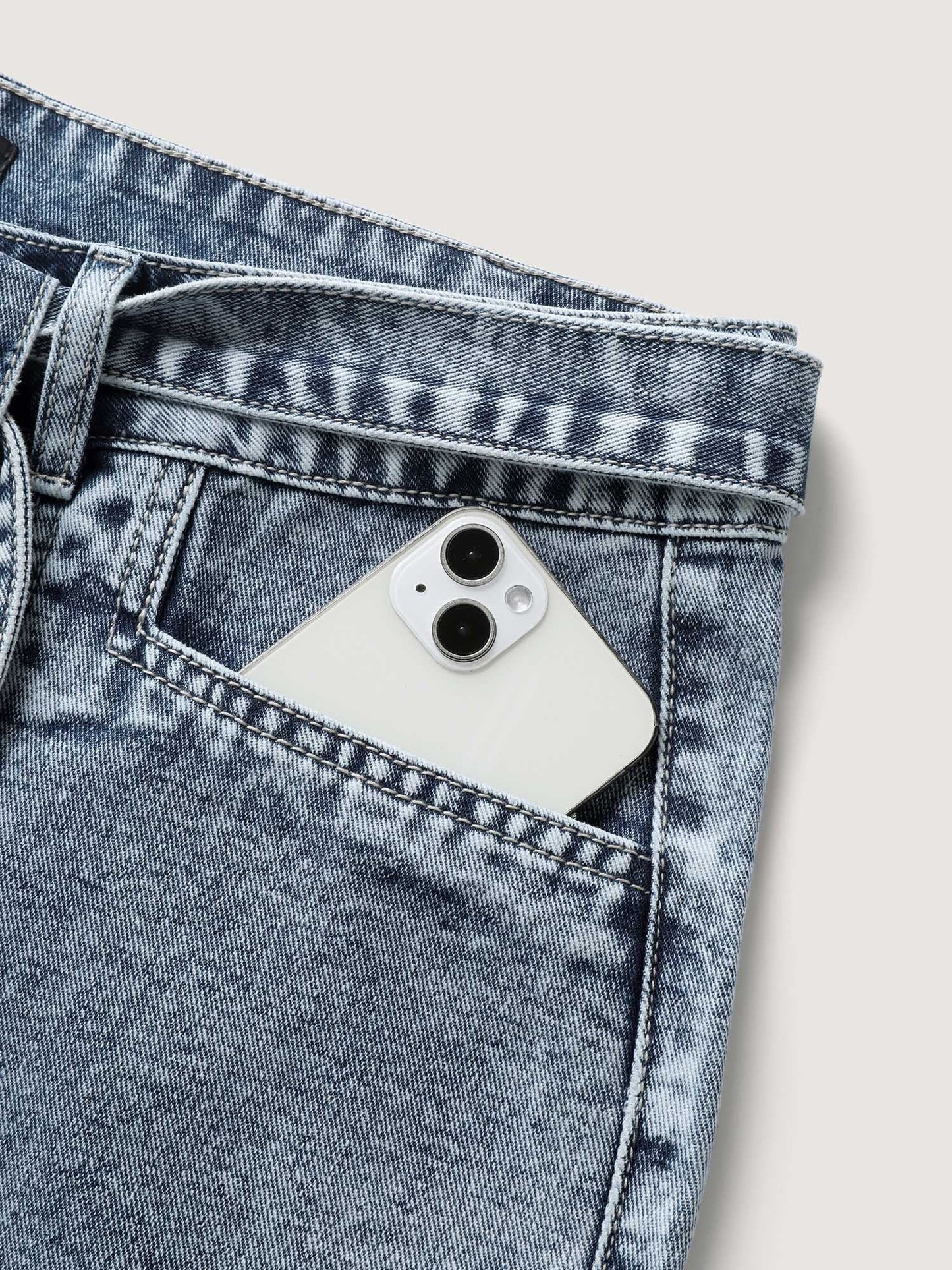 Waist Belted Pockets Boyfriend Jeans