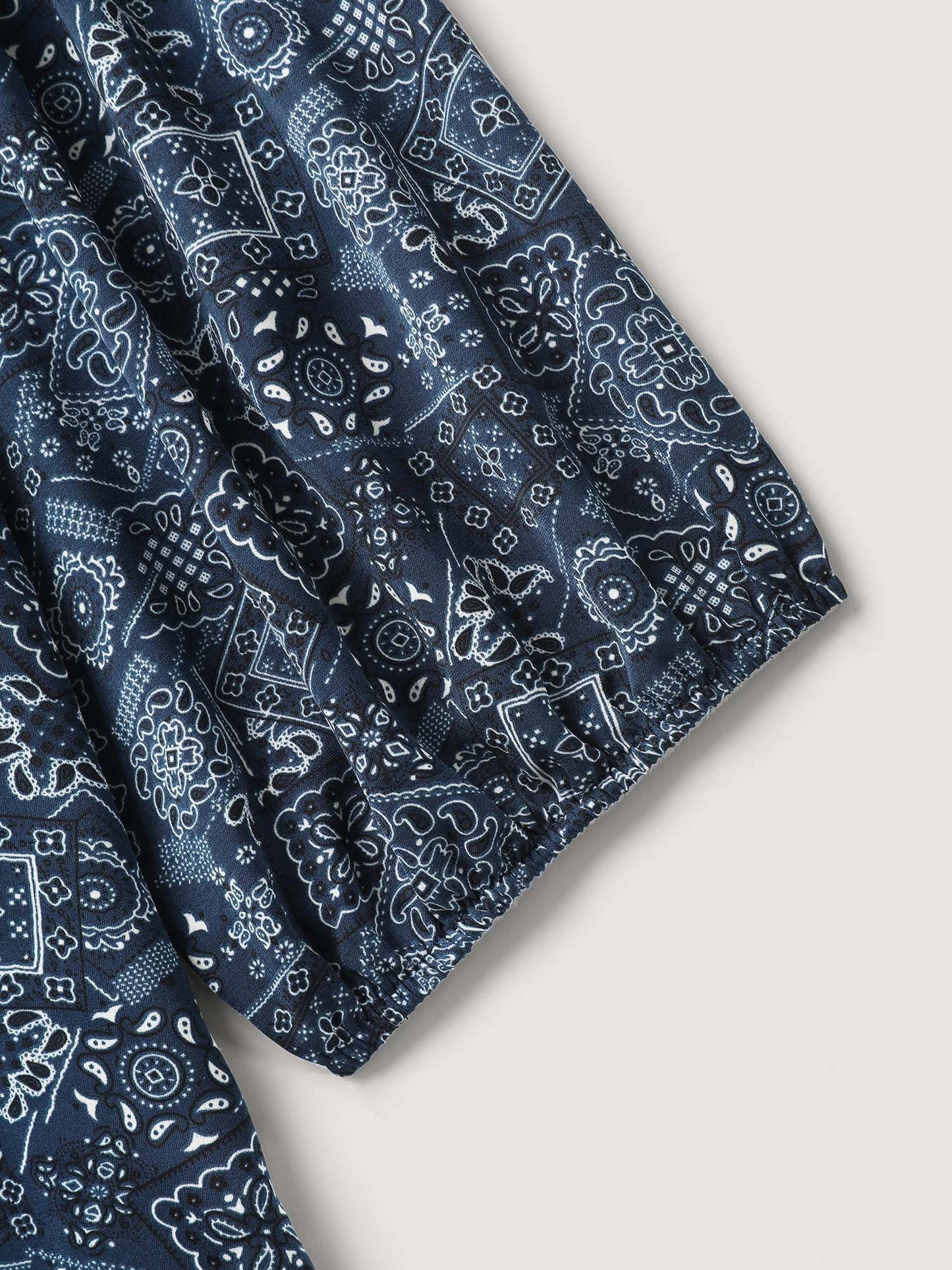 Boho Print Neck Tie Lantern Sleeve Blouse