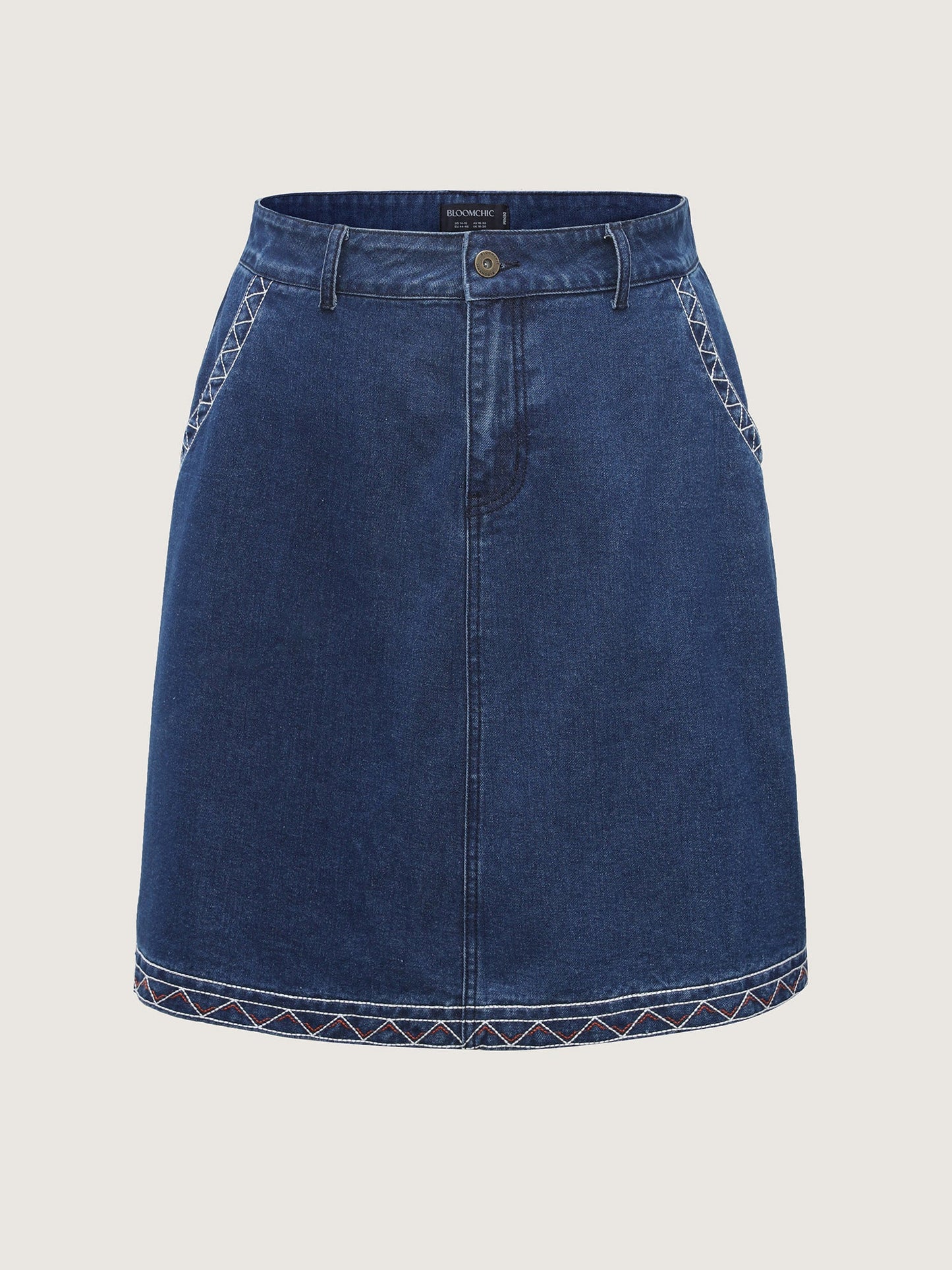 Geometric Embroidered Hem Mini Denim Skirt