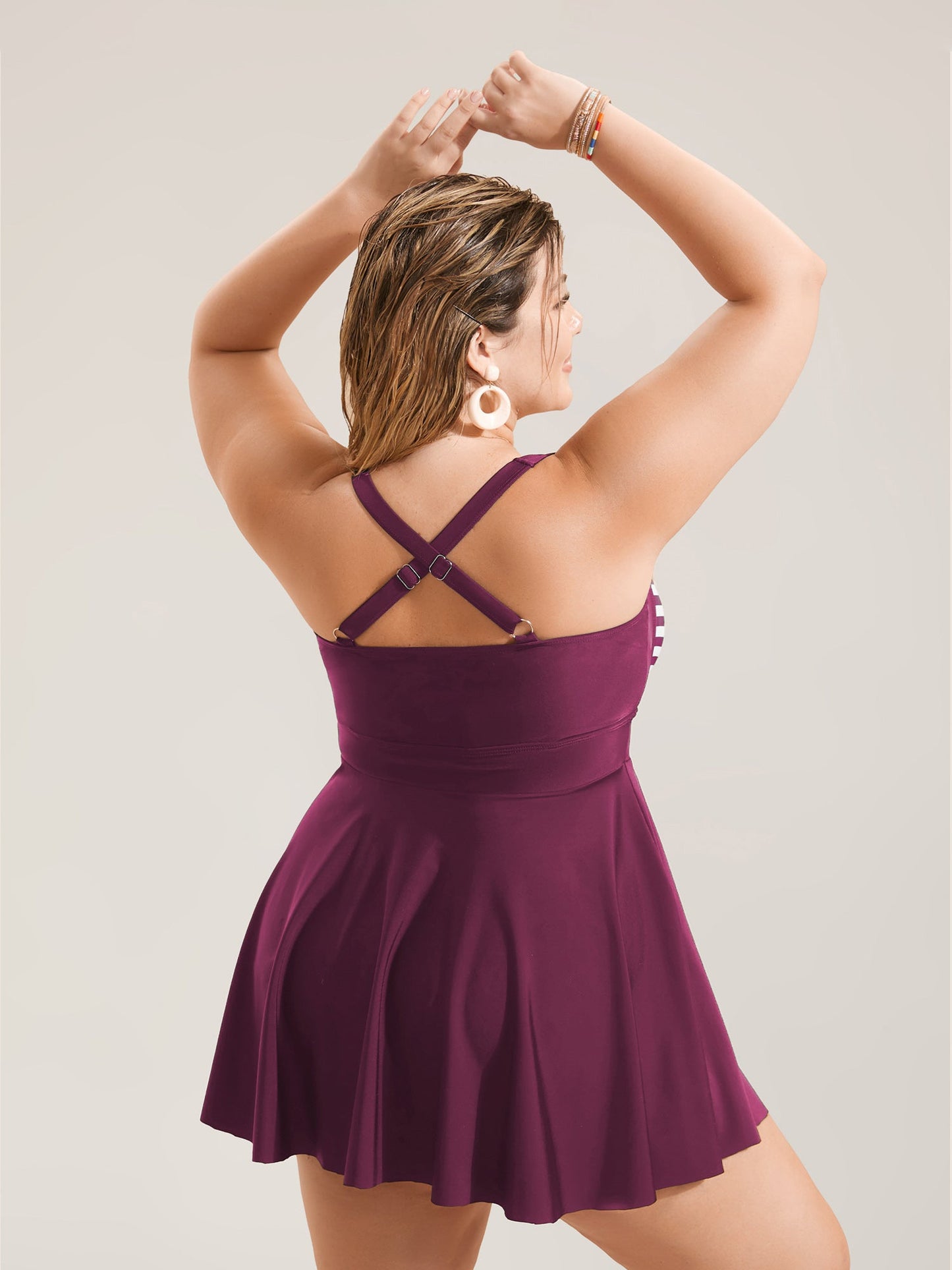 Stripes Patchwork Tie Knot Cross Straps Swim Dress