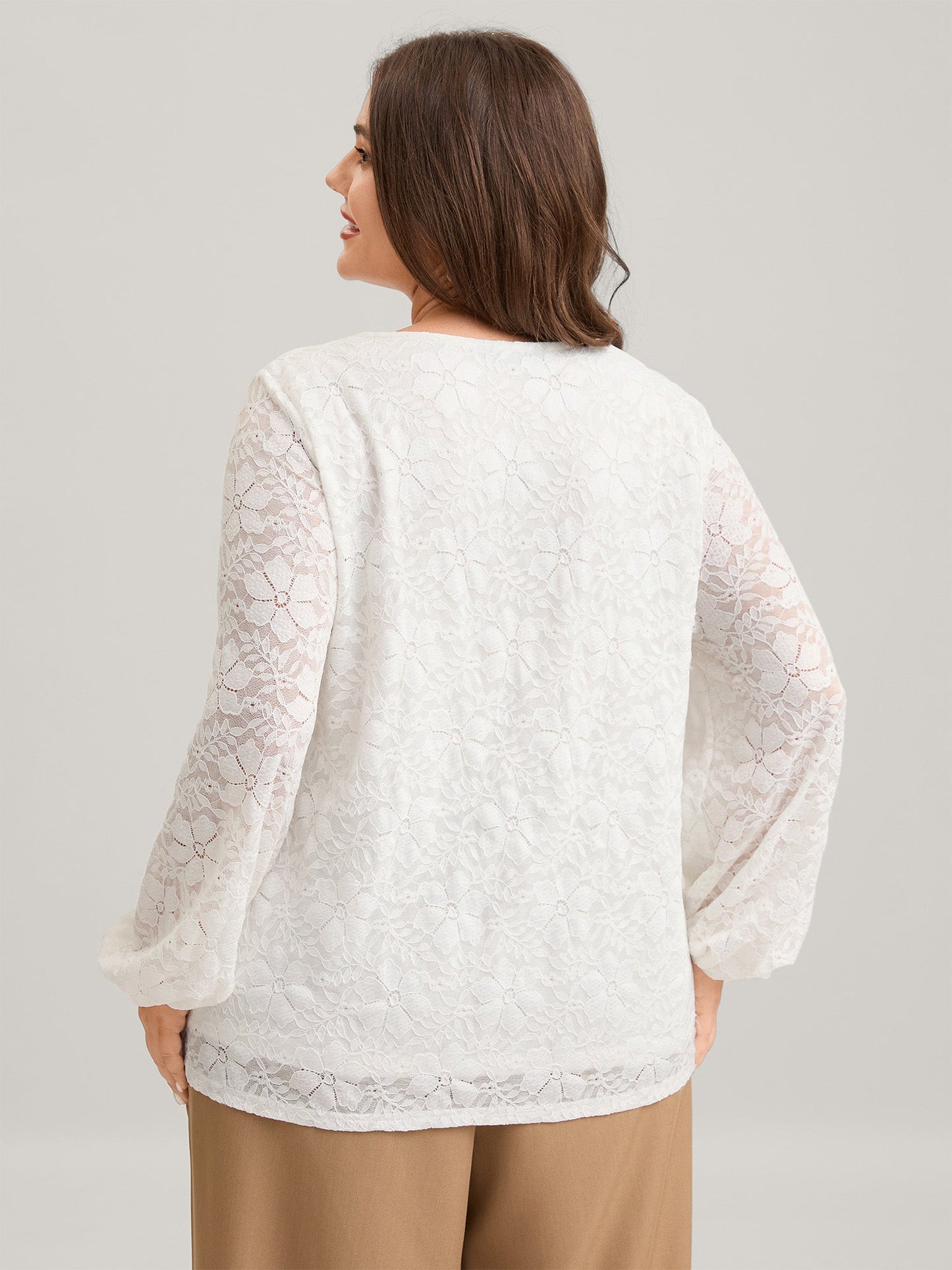Stretchy Floral Lace V-Neck Blouse