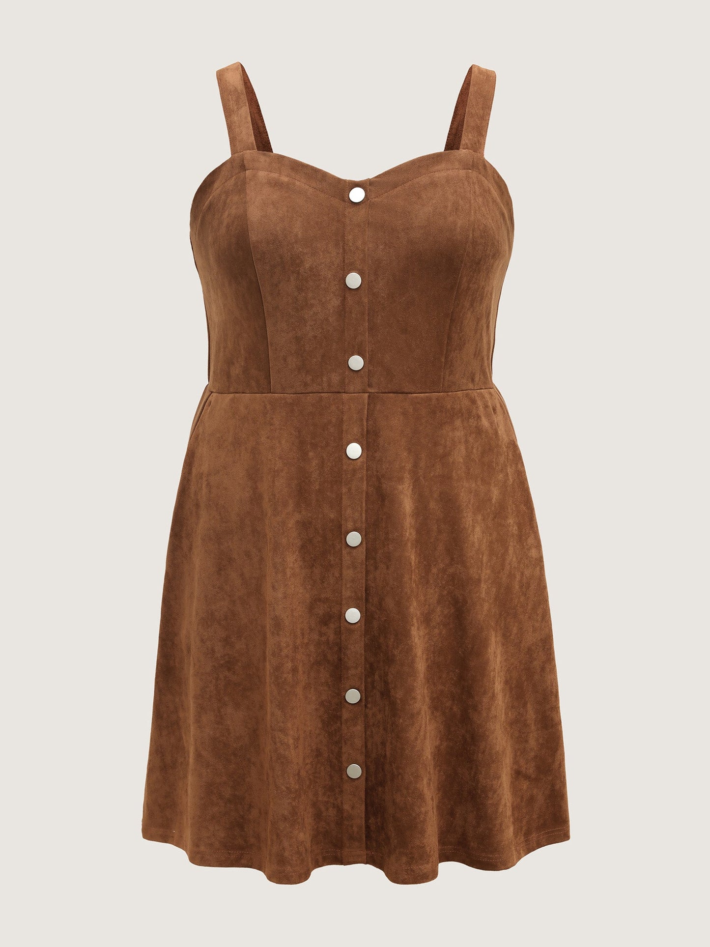 Suede Button Placket Sweetheart Midi Dress