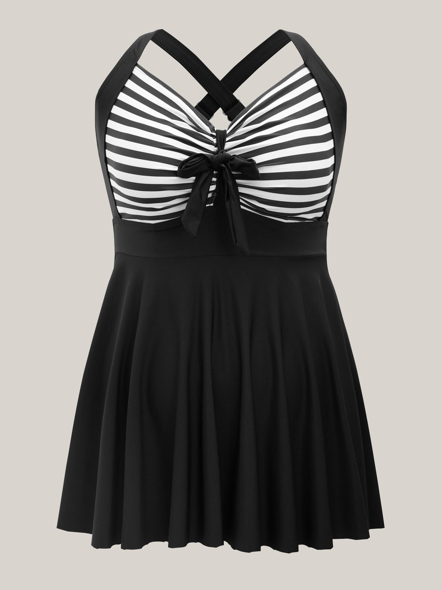Stripes Patchwork Tie Knot Cross Straps Swim Dress