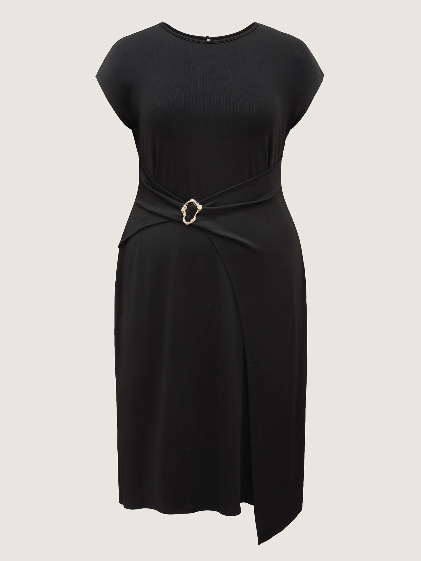 Wrap Style Metal Buckle Midi Dress