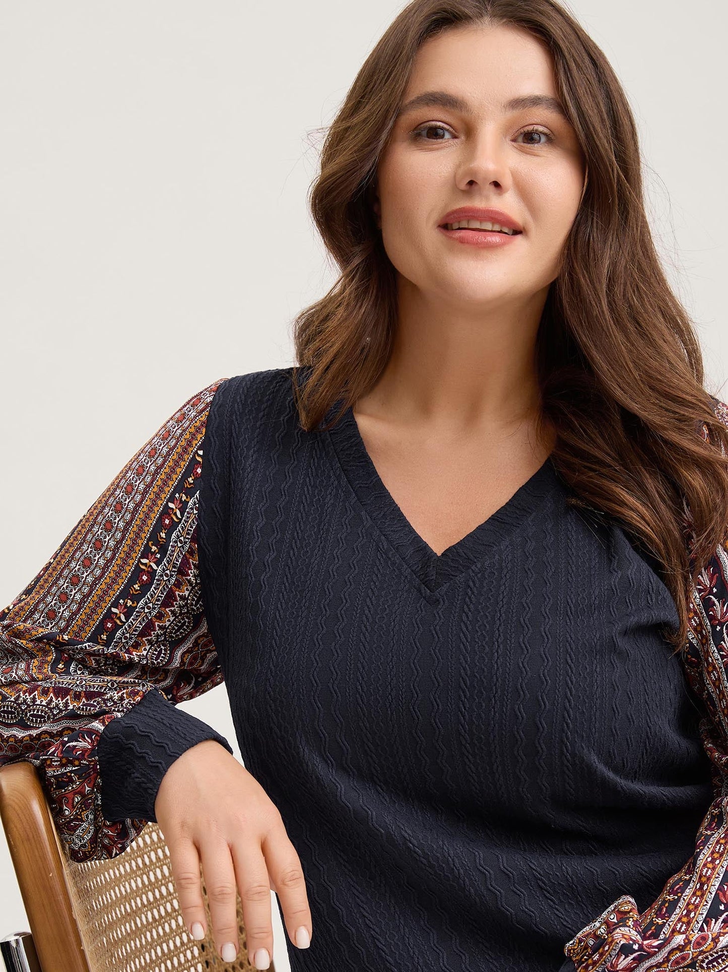 Textured Striped Sleeve Contrast Sweatshirt