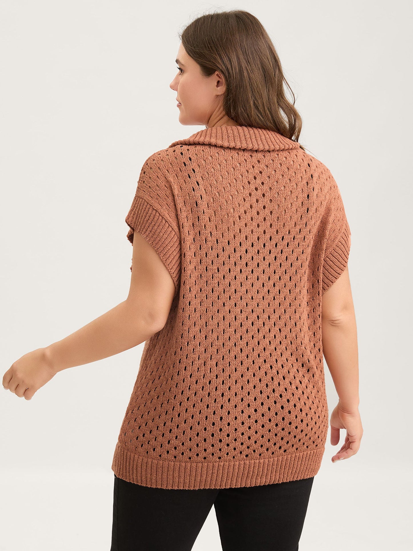 Half-Zipper Sheer Textured Sleeveless Pullover