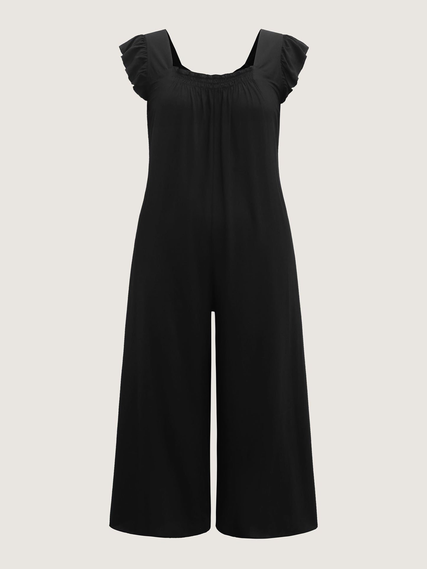 Rayon Shirred Flutter Sleeve Pockets Jumpsuit