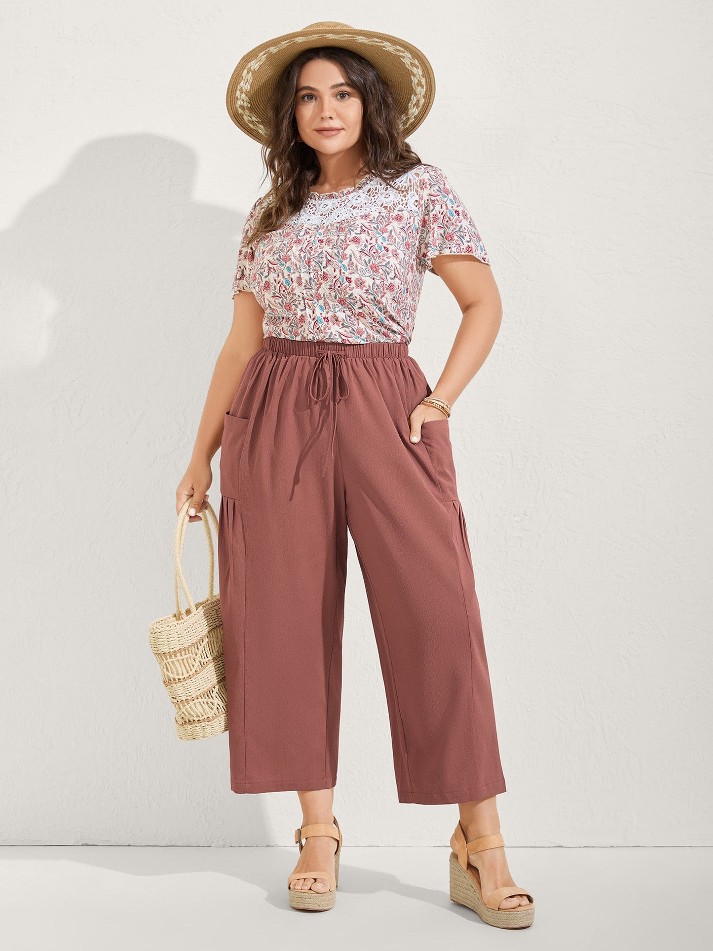 Stretchy Pockets Waist-Tie Straight Pants