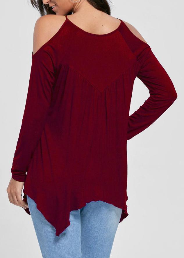 Solid Patchwork Lace Cold Shoulder Long Sleeves Tops