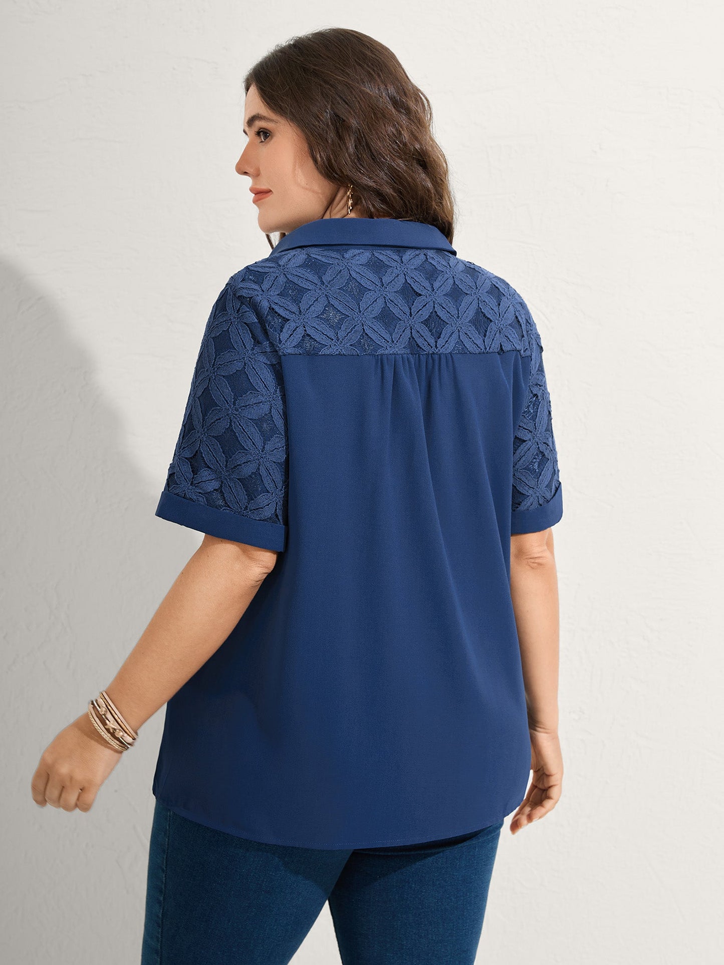 Lace Button Down Solid Shirt