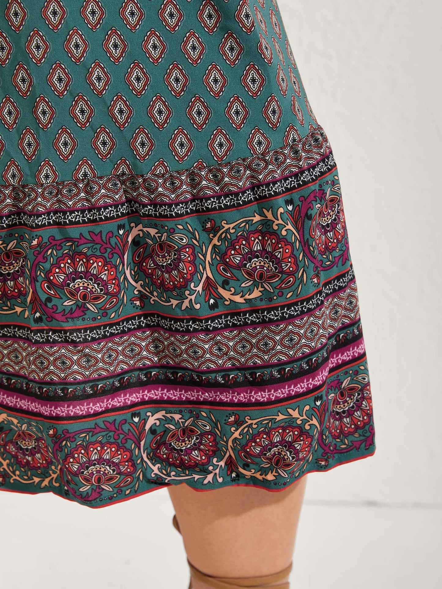Paisley Print Shirred Bodice Midi Dress