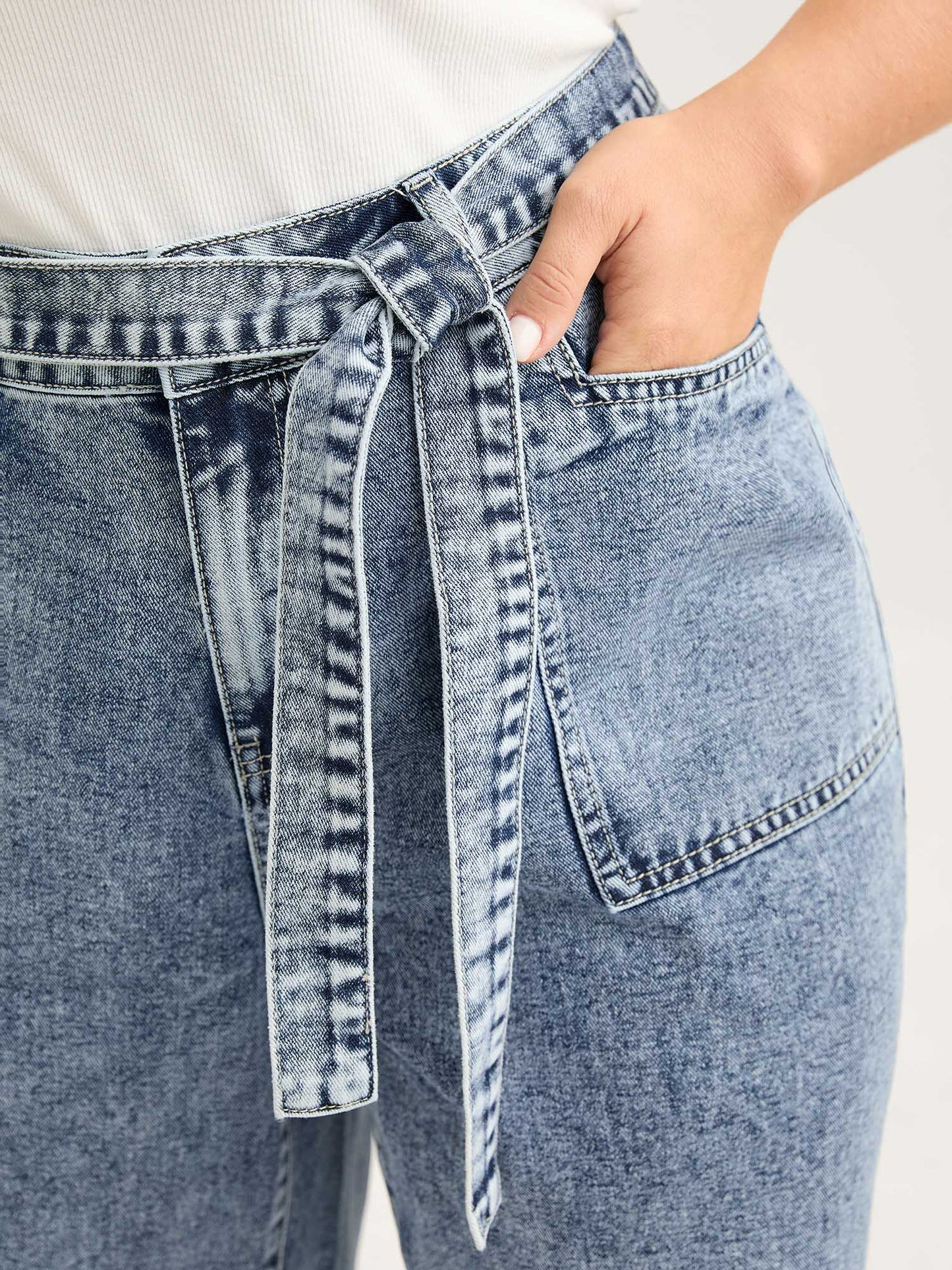 Waist Belted Pockets Boyfriend Jeans