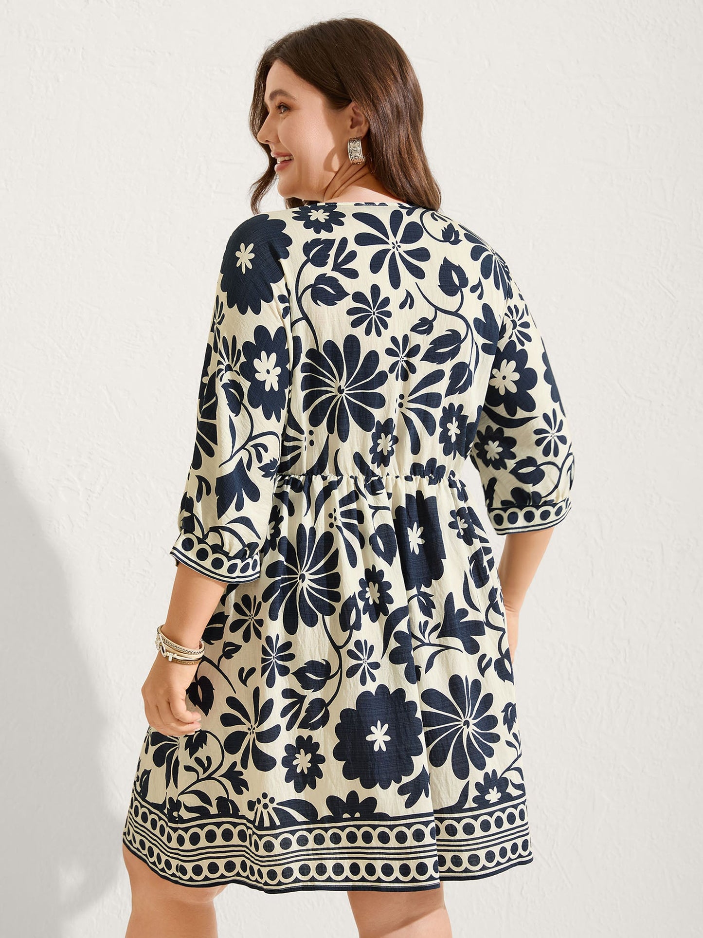 Floral Waist-Drawstring Tassel Midi Dress