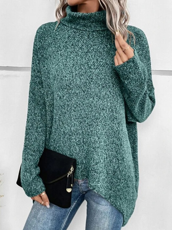 Turtleneck Batwing Sleeve Asymmetrical Hem Sweater