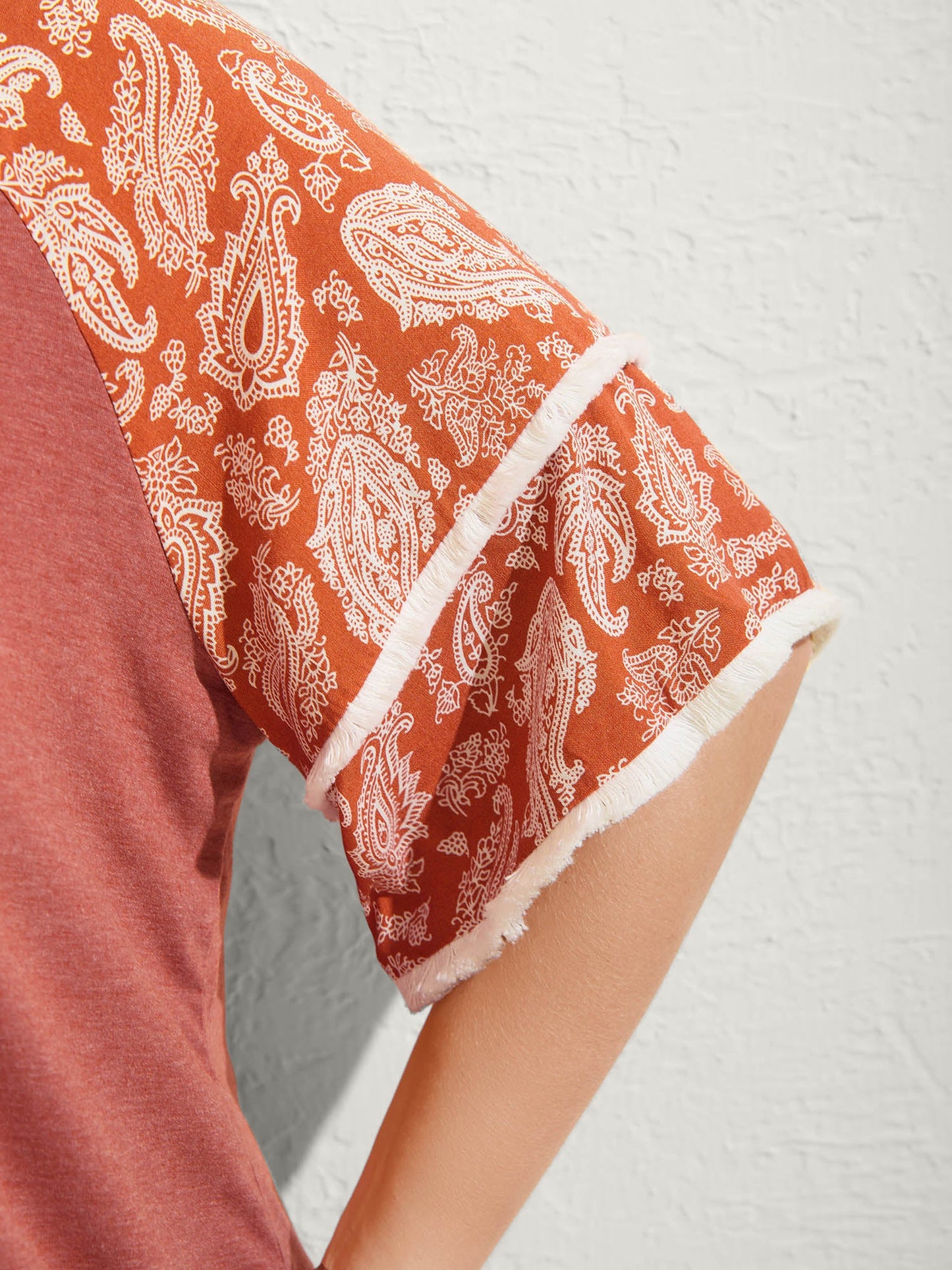 Supersoft Rayon Tassel Paisley Sleeve T-Shirt