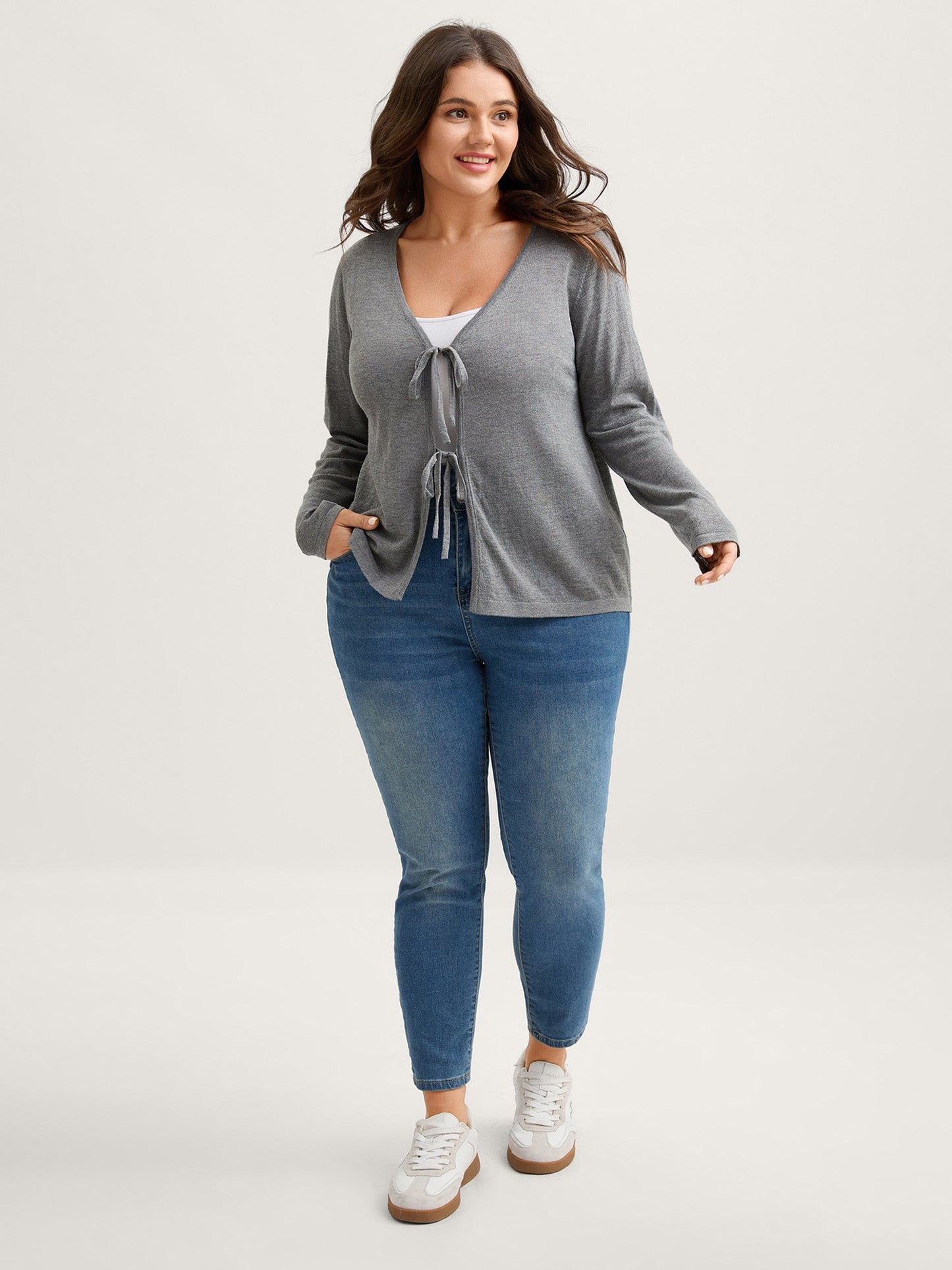 Supersoft Wool Front Tie V-Neck Knit Cardigan