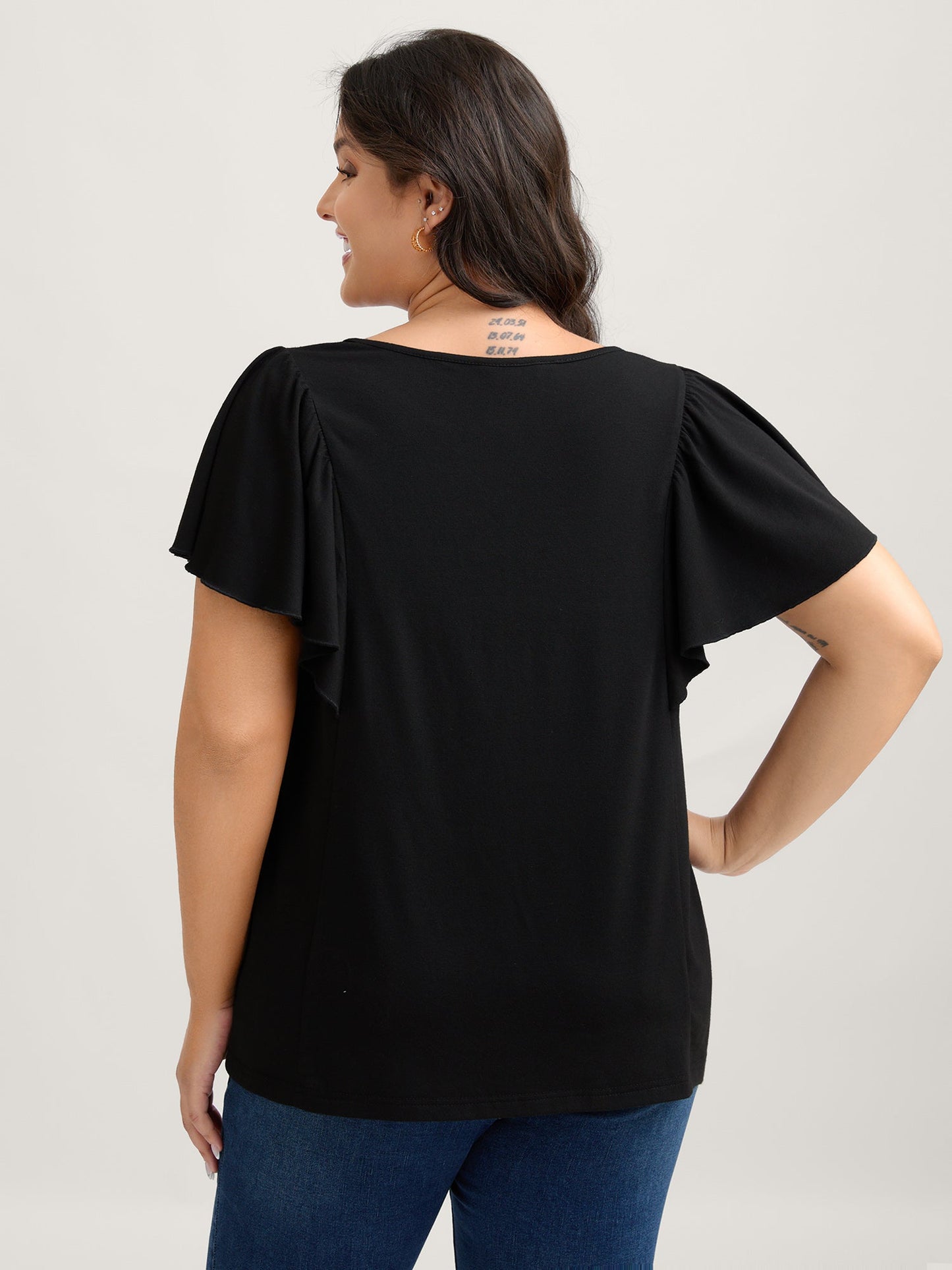 Floral Neck Embroidery Flowy T-Shirt