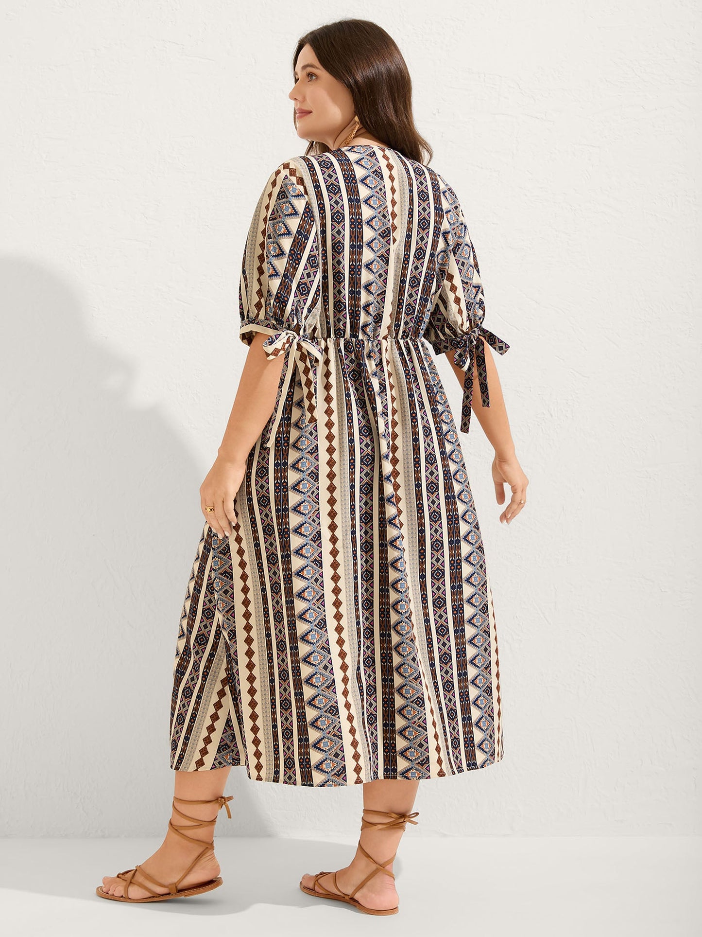 Geometric Stripes Button Detail Midi Dress