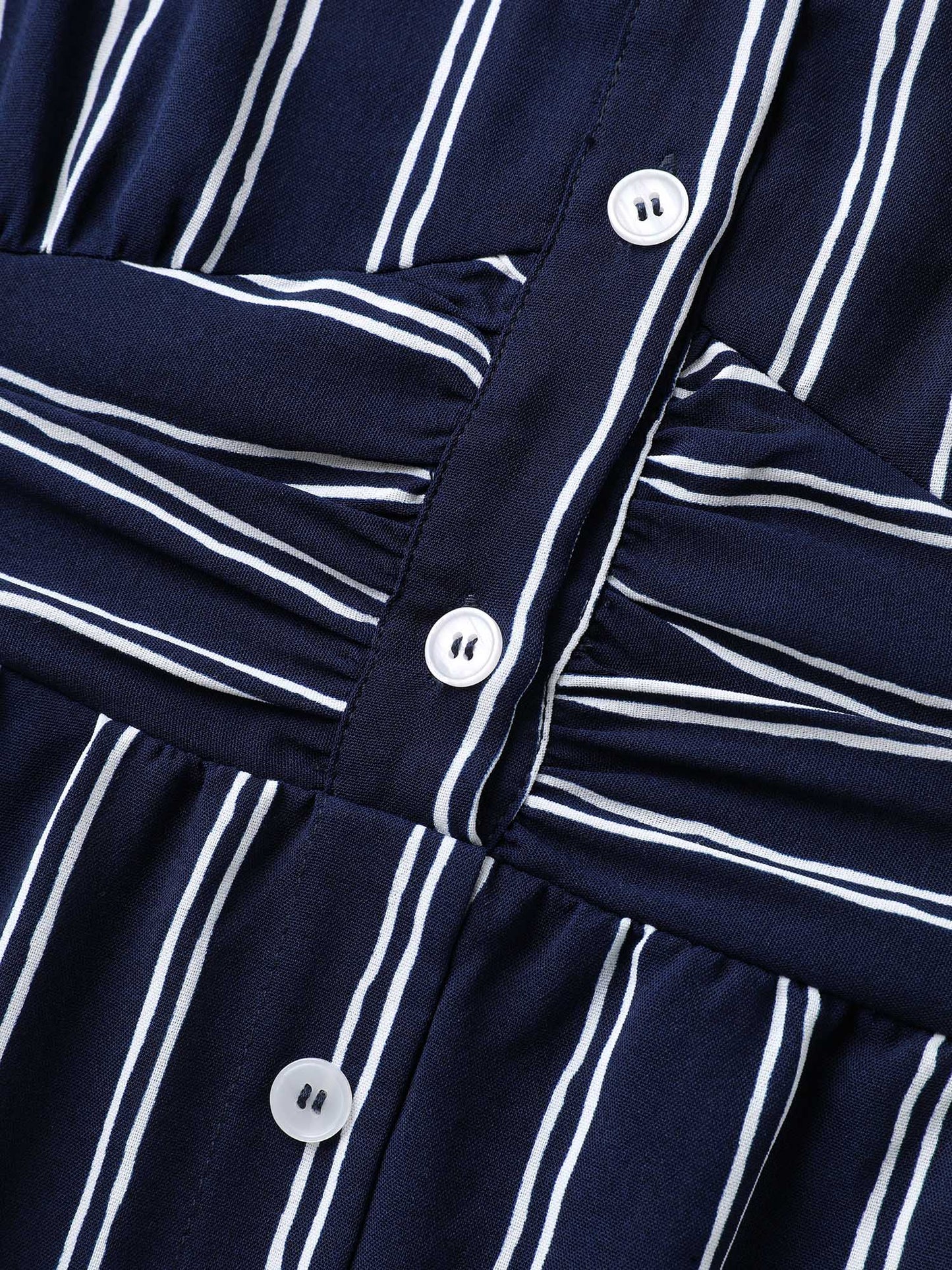 Striped Waist-Cinched Pockets Midi Dress