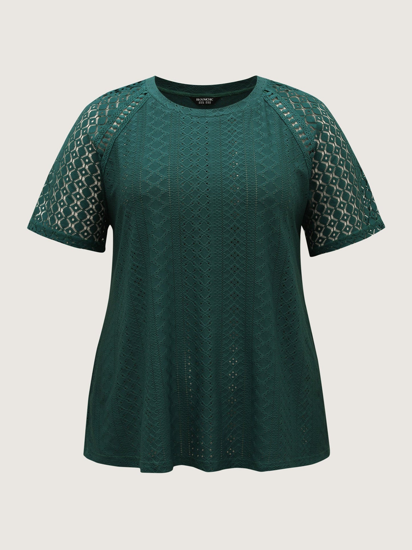 Eyelet Trim Lace Cut-Out Solid T-Shirt
