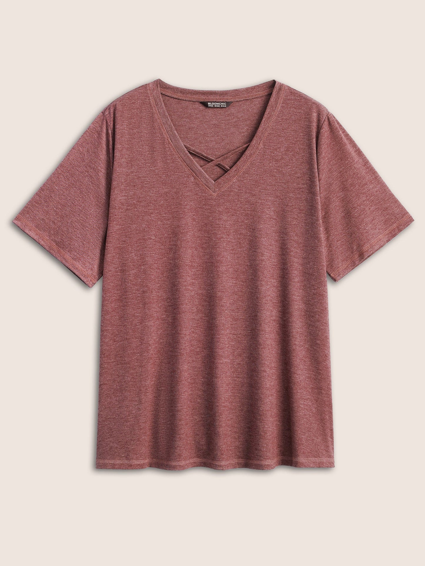 Solid Crisscross Neck Contrast Stitch T-shirt