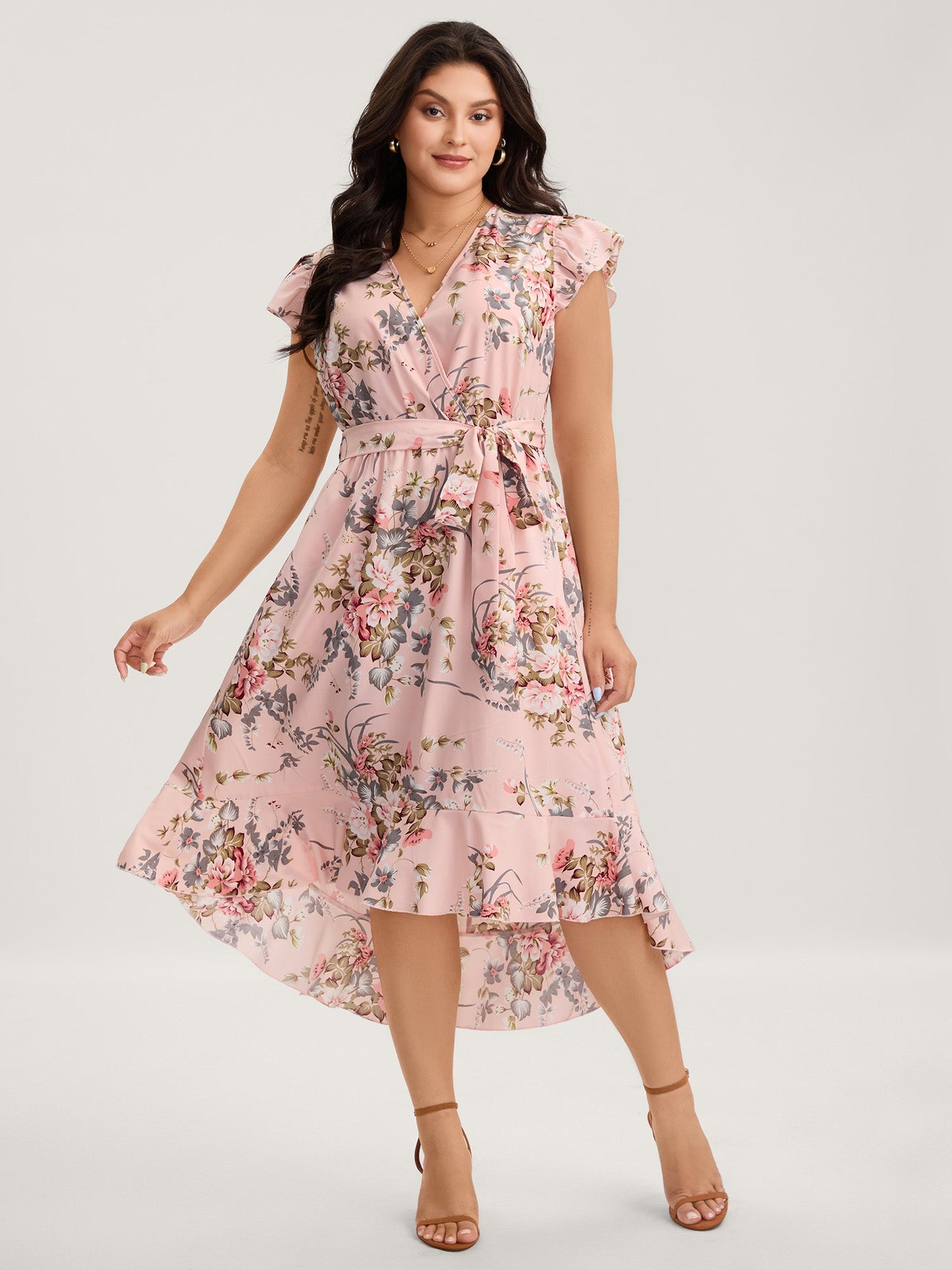 Midnight Blooms Wrap A-Line Midi Dress