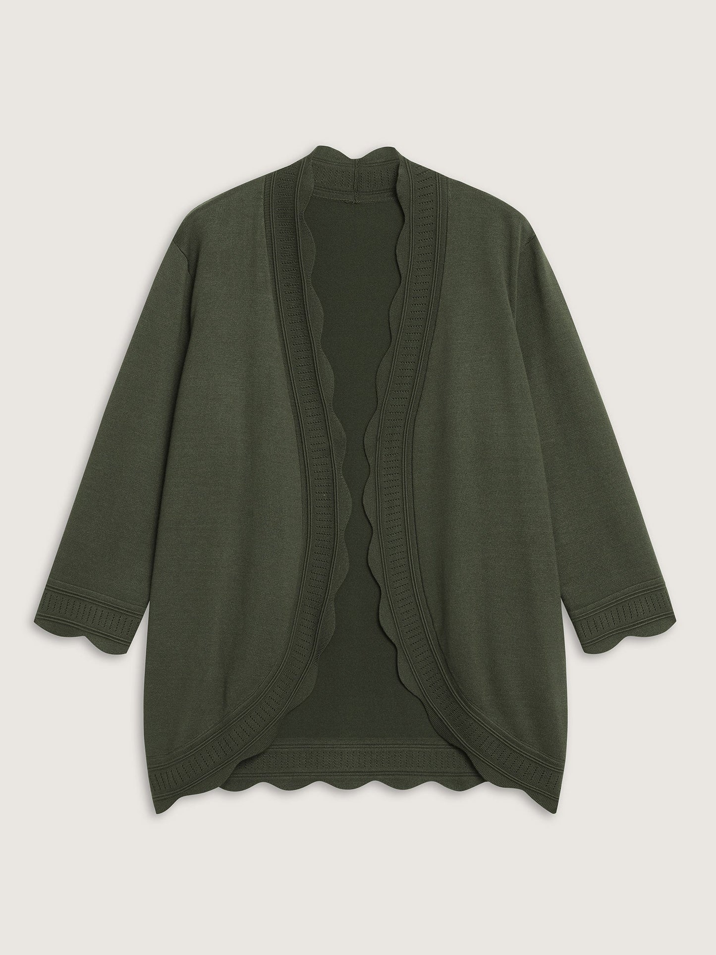 Supersoft Scalloped Trim Three-Quarter Sleeve Cardigan