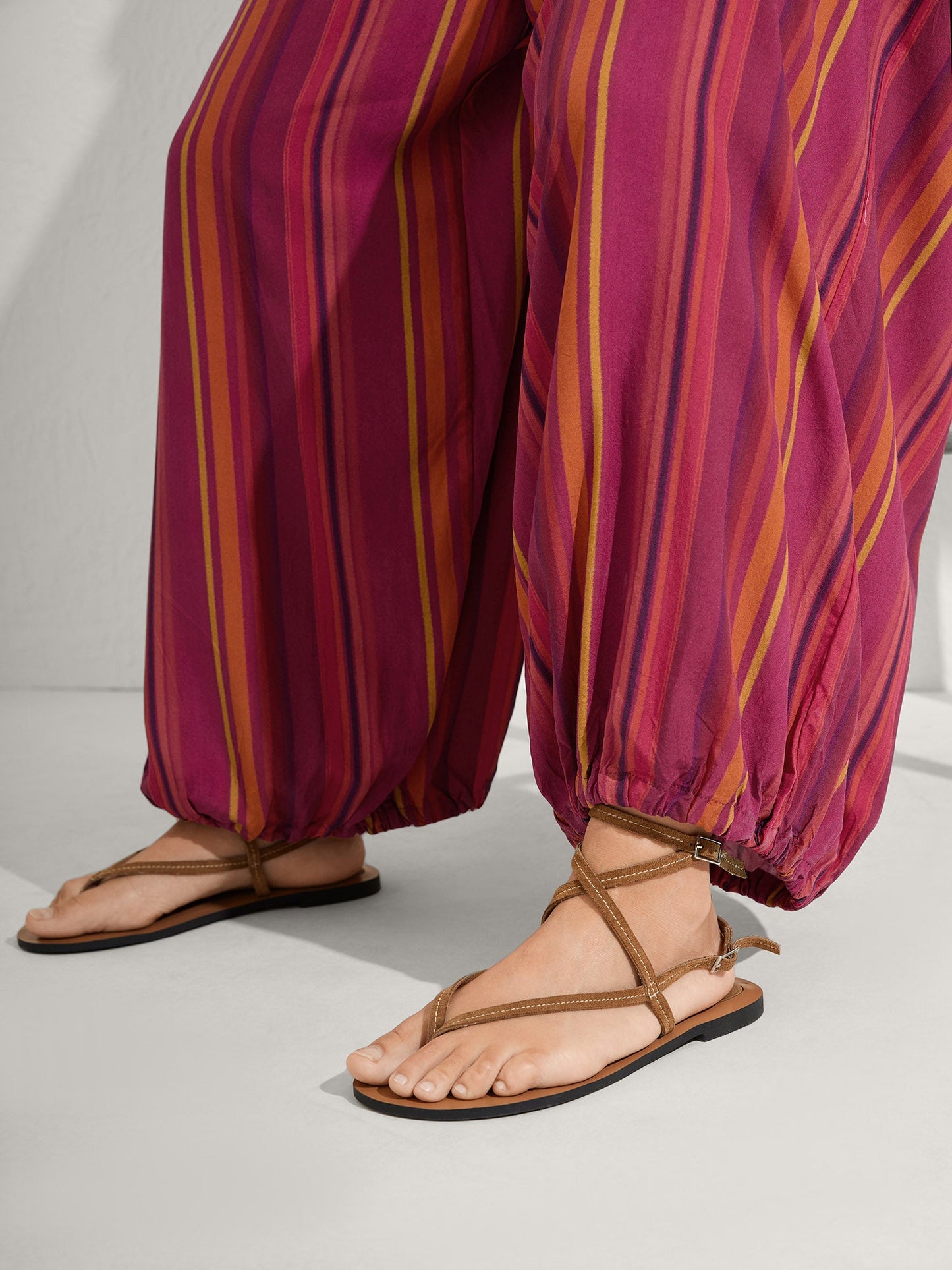 Rayon Stripe Print Stretchy Hem Cami Jumpsuit