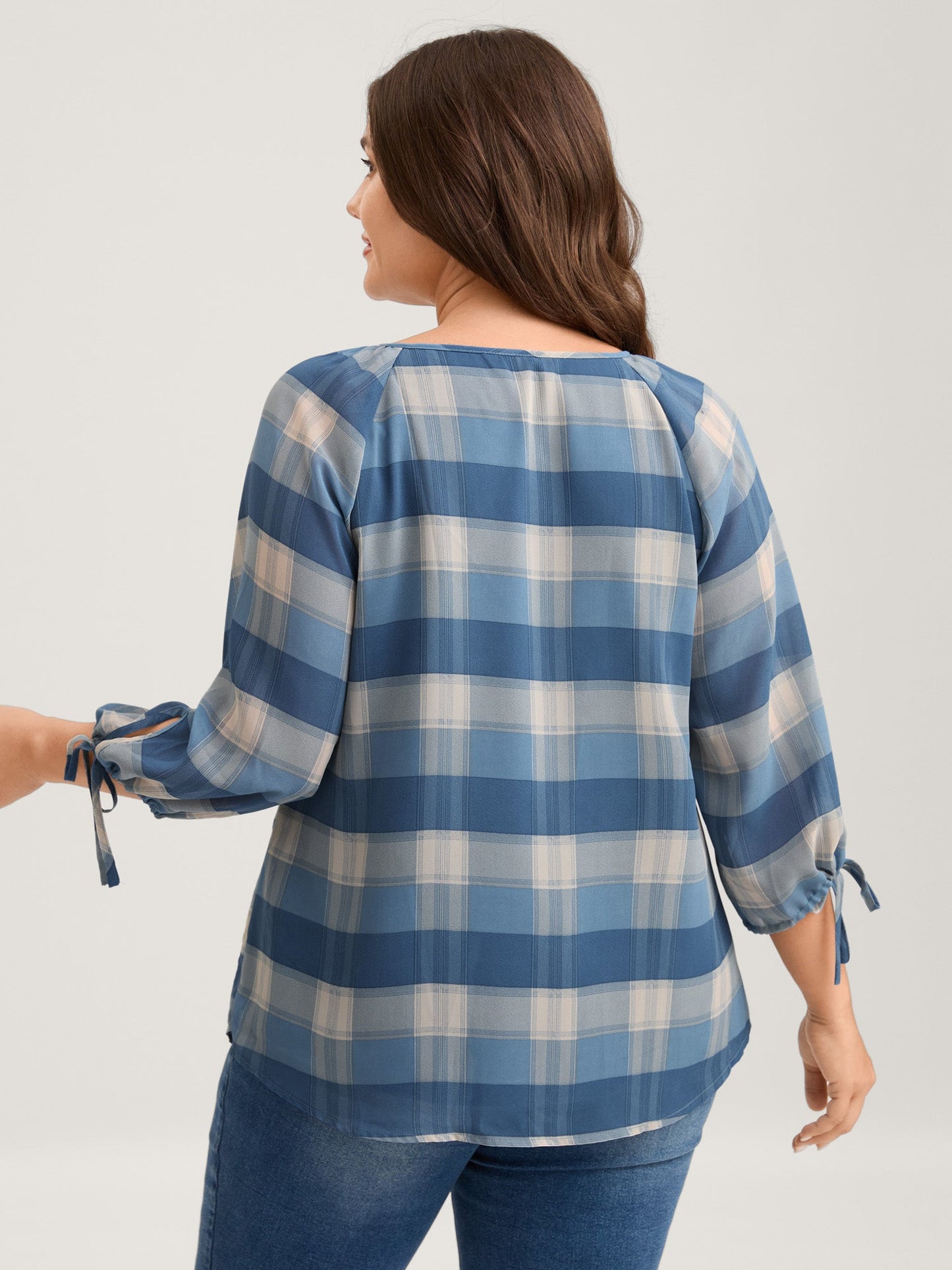 Plaid Print Notched Collar Blouse