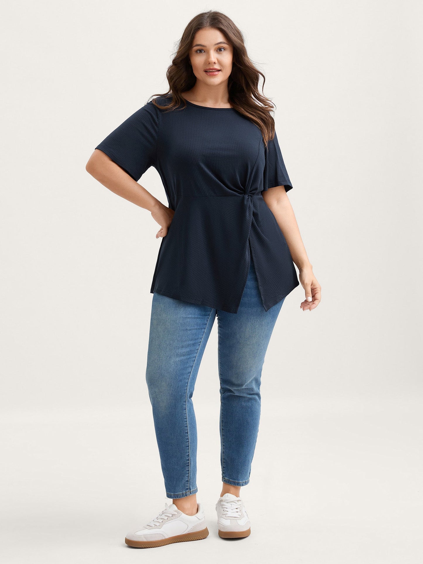 Pit Strip Knotted Front Split Side Top
