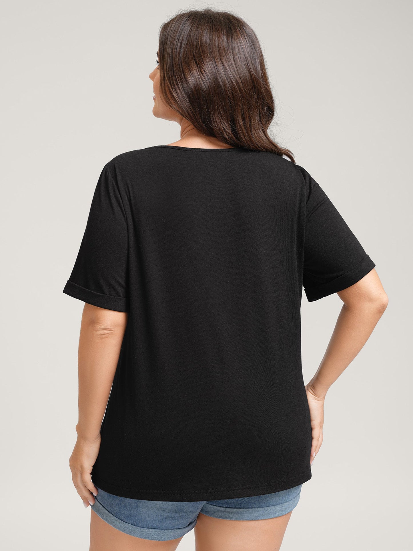 Neck Cut-Out Plain T-Shirt