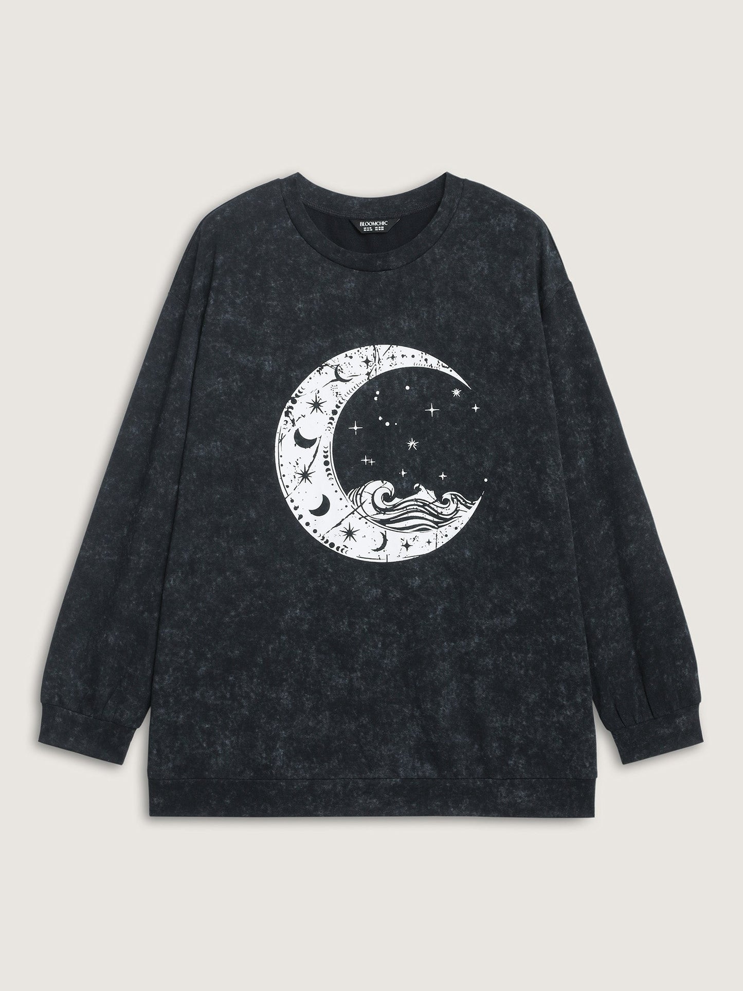 Celestial Print Vintage Solid Sweatshirt