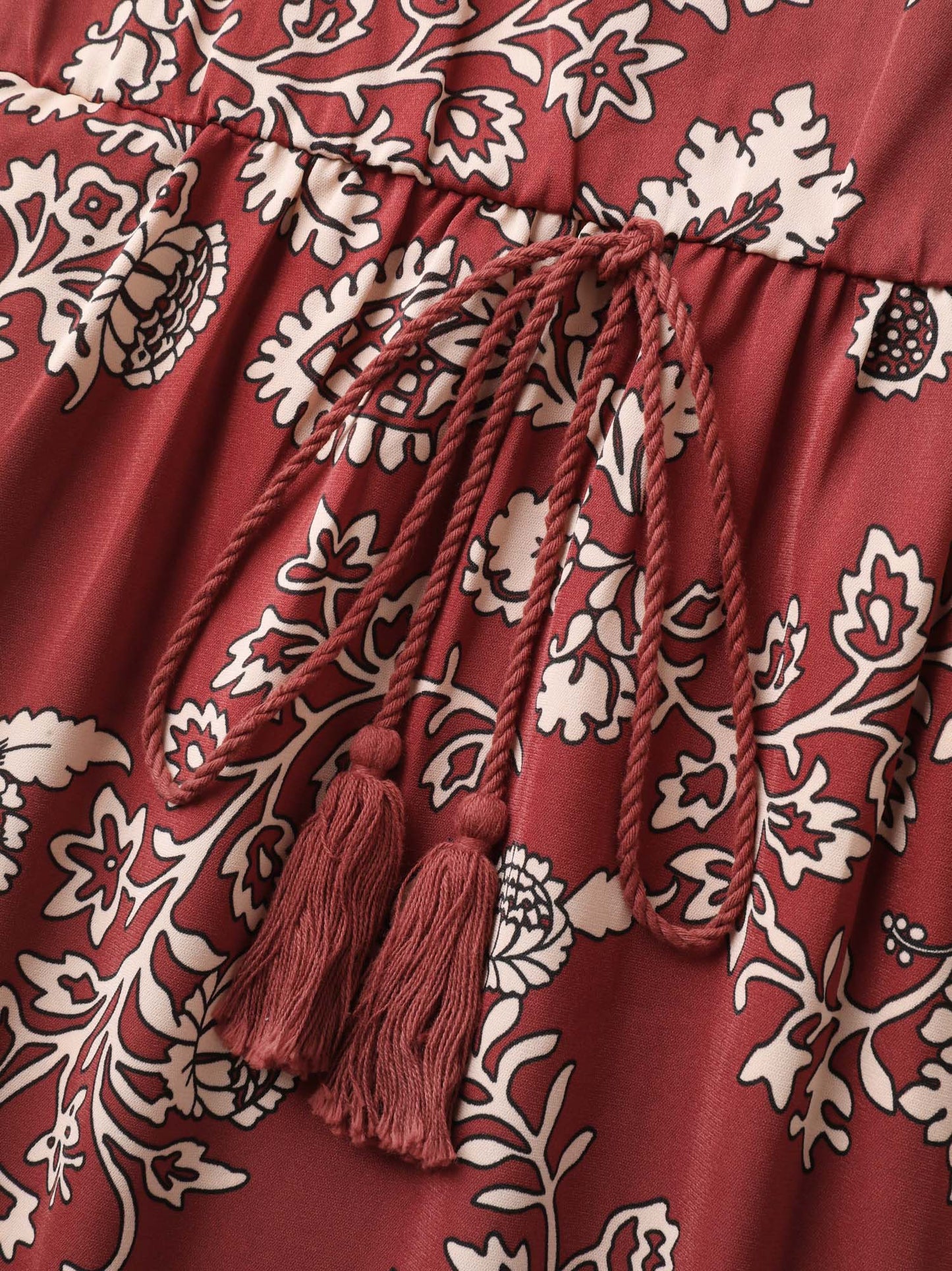 Floral Waist-Tie Pockets Midi Dress
