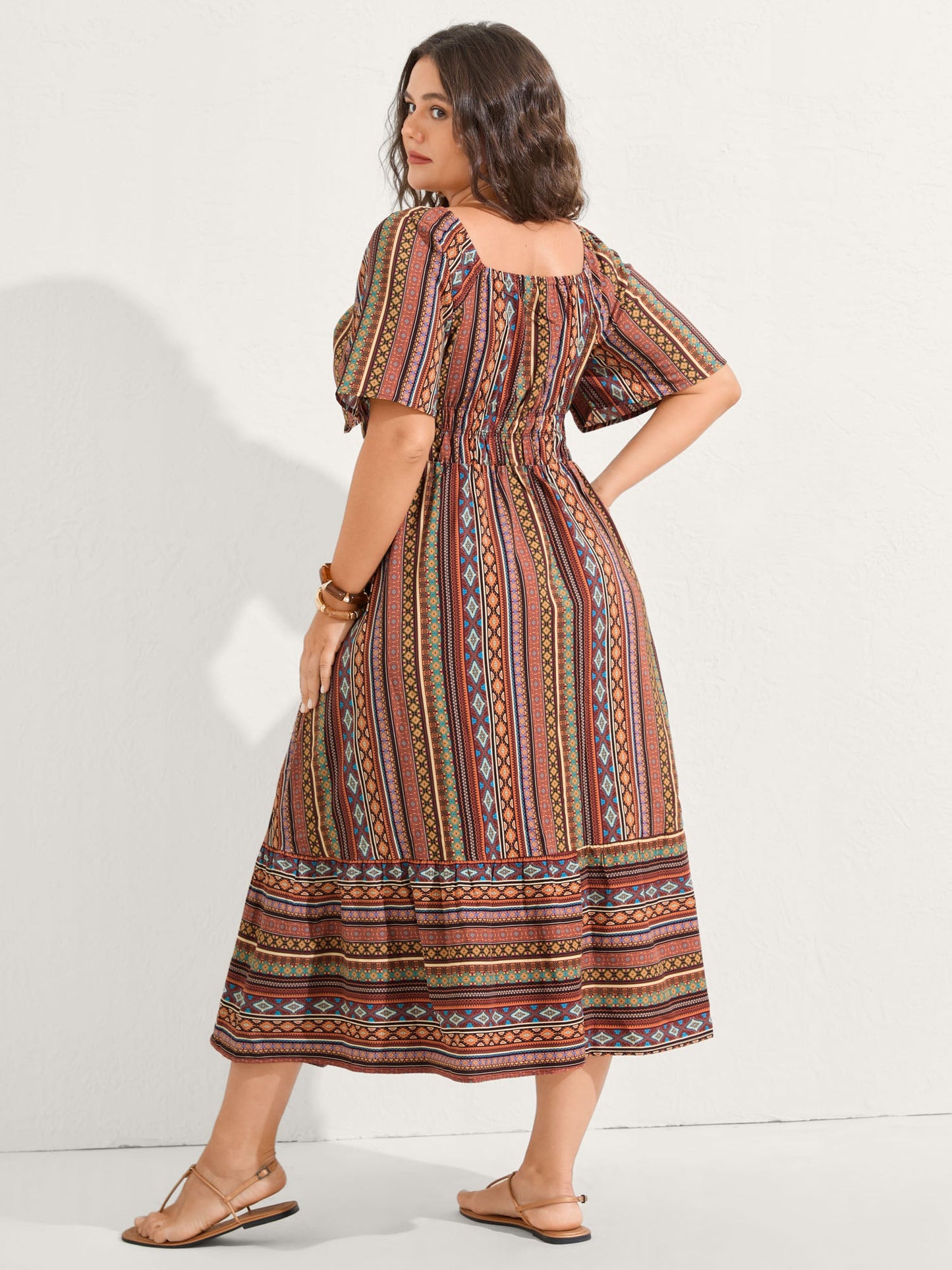 Striped Cinched-Waist Midi Dress