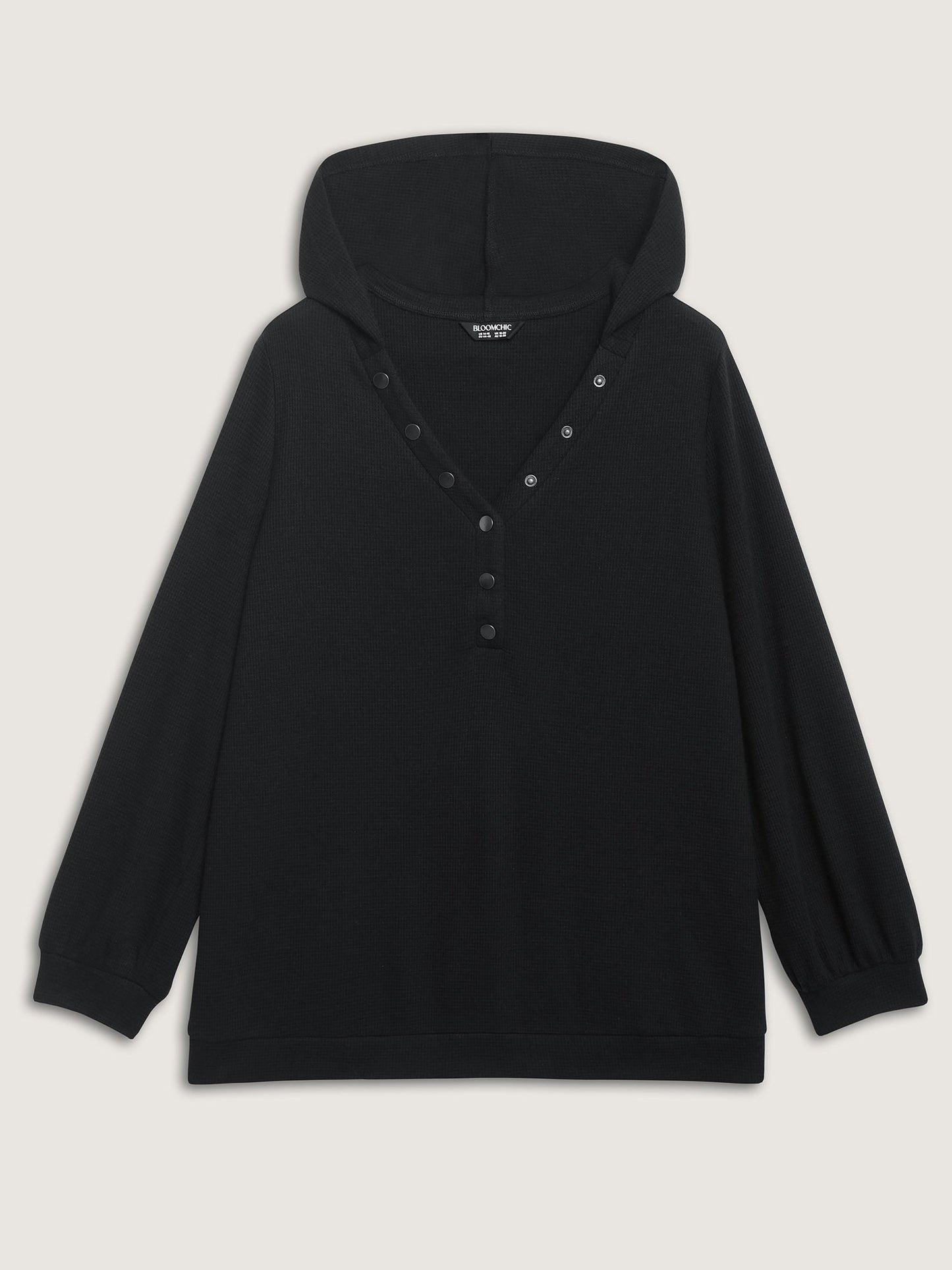 Textured Snap Buttons Hooded Sweatshirt