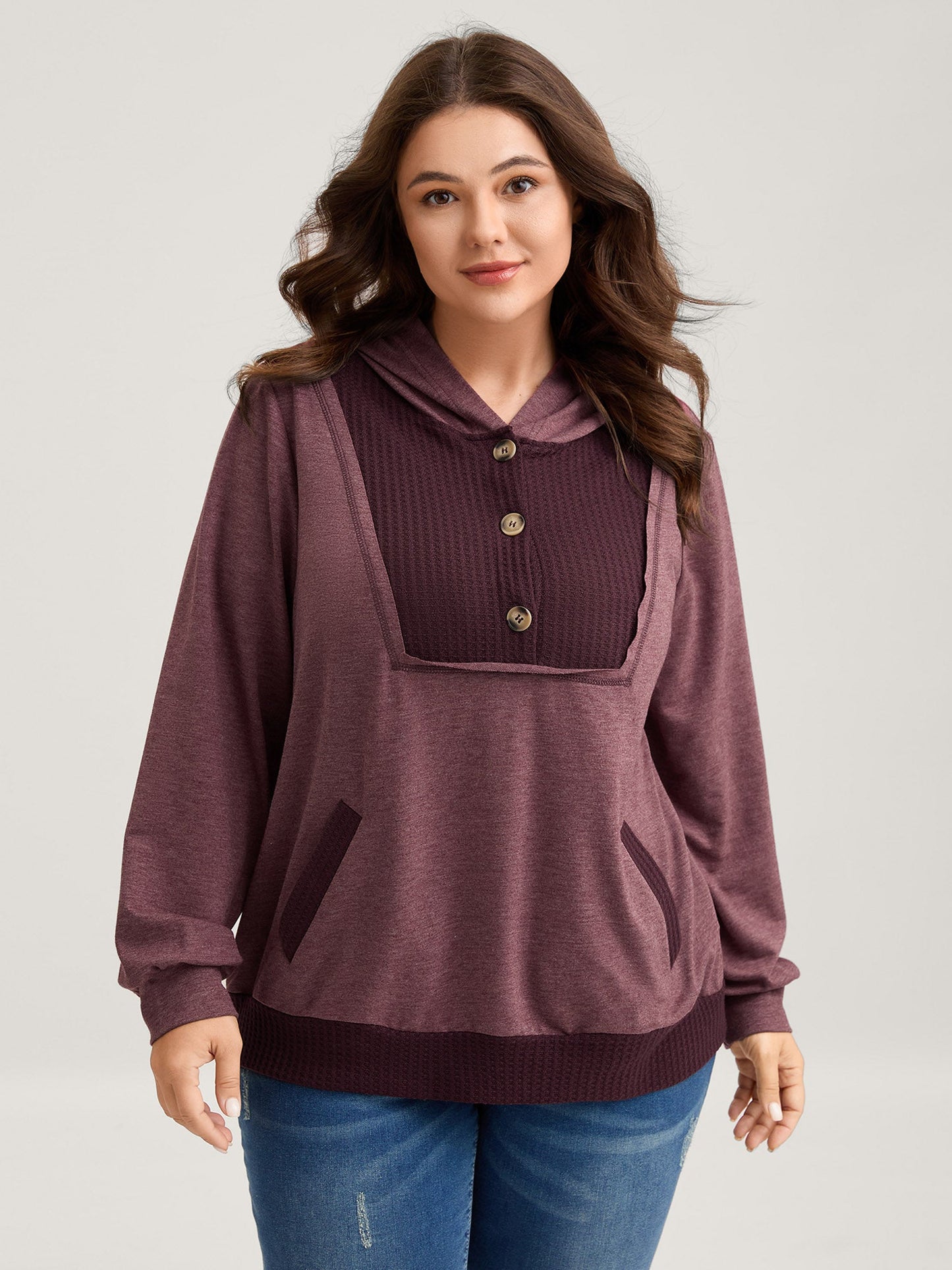 Color Contrast Button Detail Hoodie
