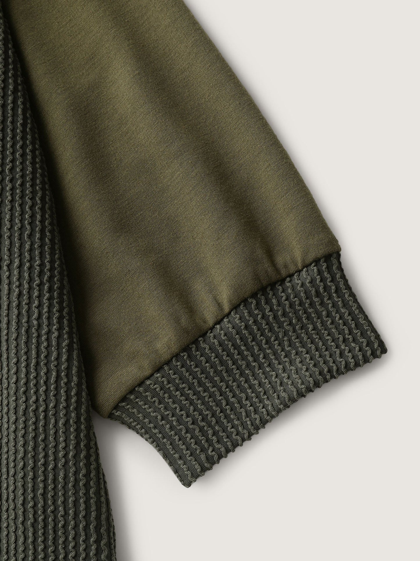 Textured Pit Strip Round Neck Sweatshirt