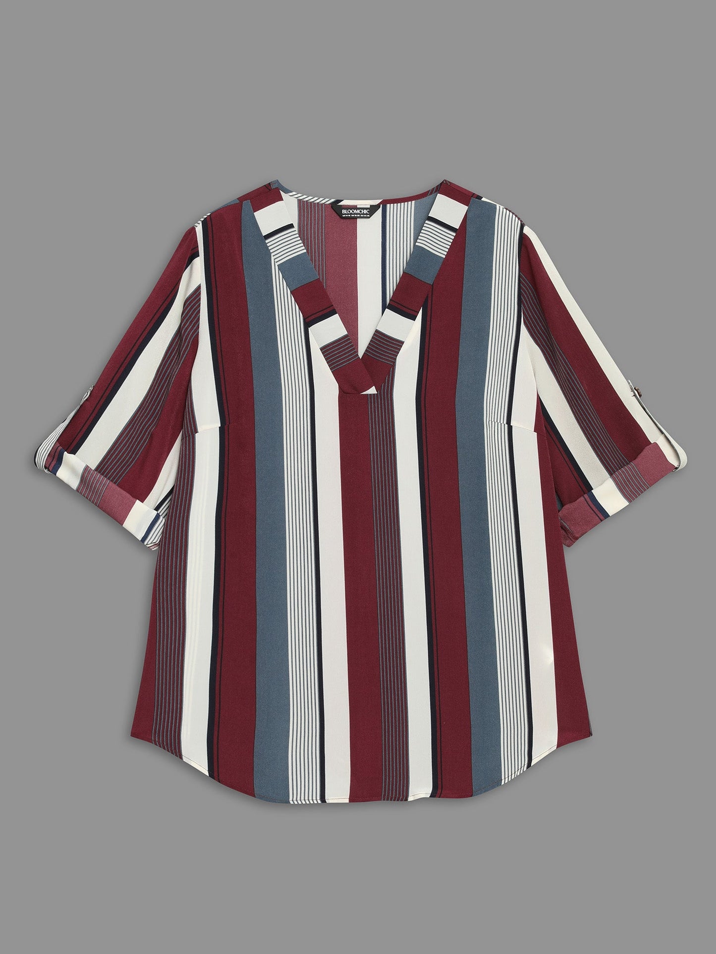 Vertical Striped V-Neck Tab Sleeve Blouse