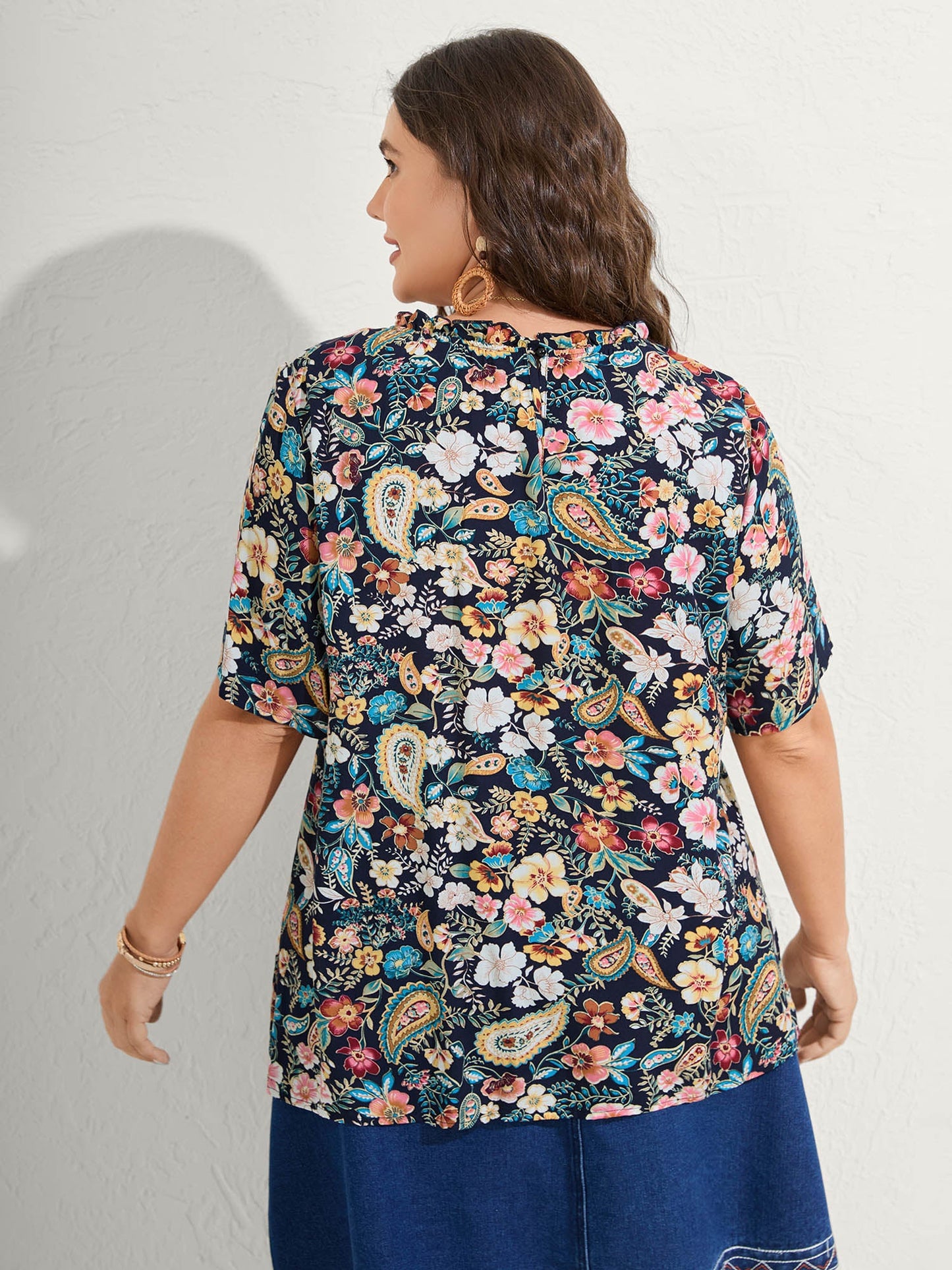 Paisley Print Lace Ruffled Blouse