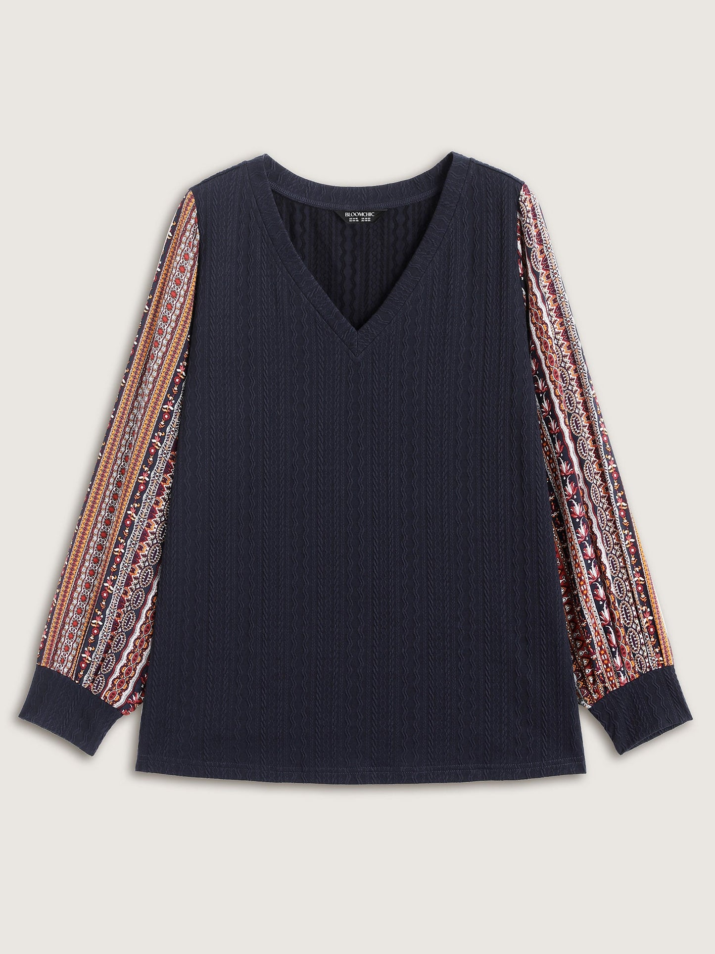 Textured Striped Sleeve Contrast Sweatshirt