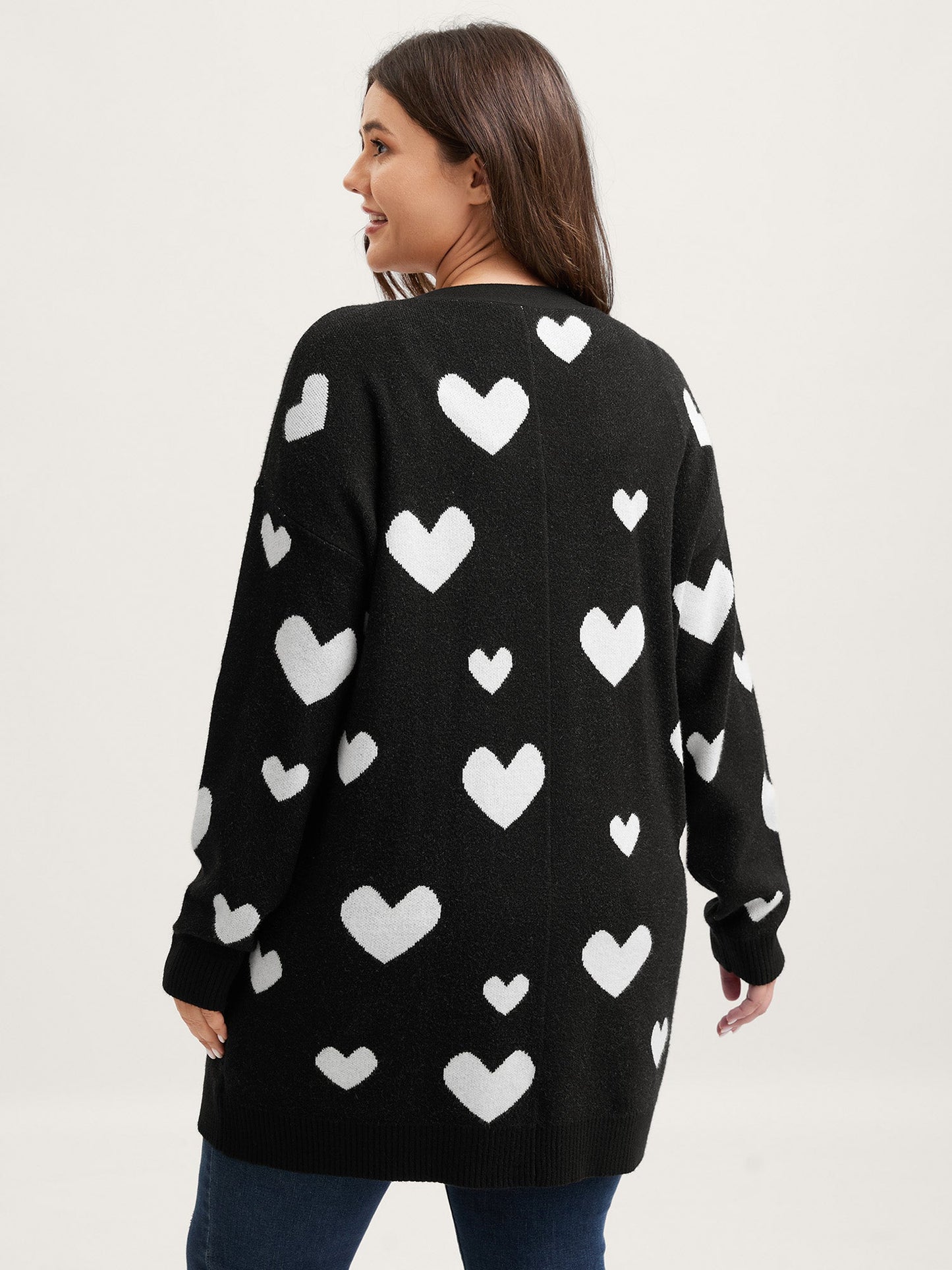 Love Jacquard Pockets Knit Cardigan