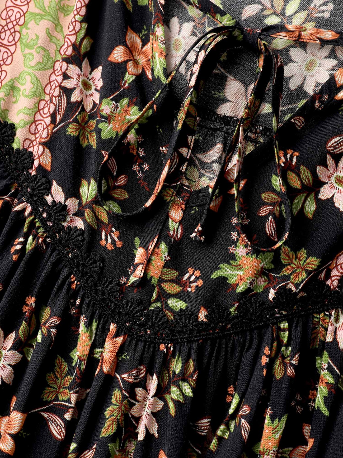 Floral Print Puffy Sleeve Pleated Midi Dress
