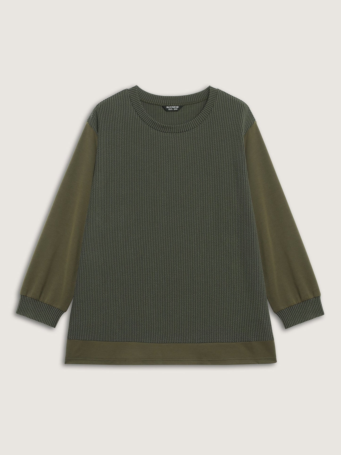 Textured Pit Strip Round Neck Sweatshirt