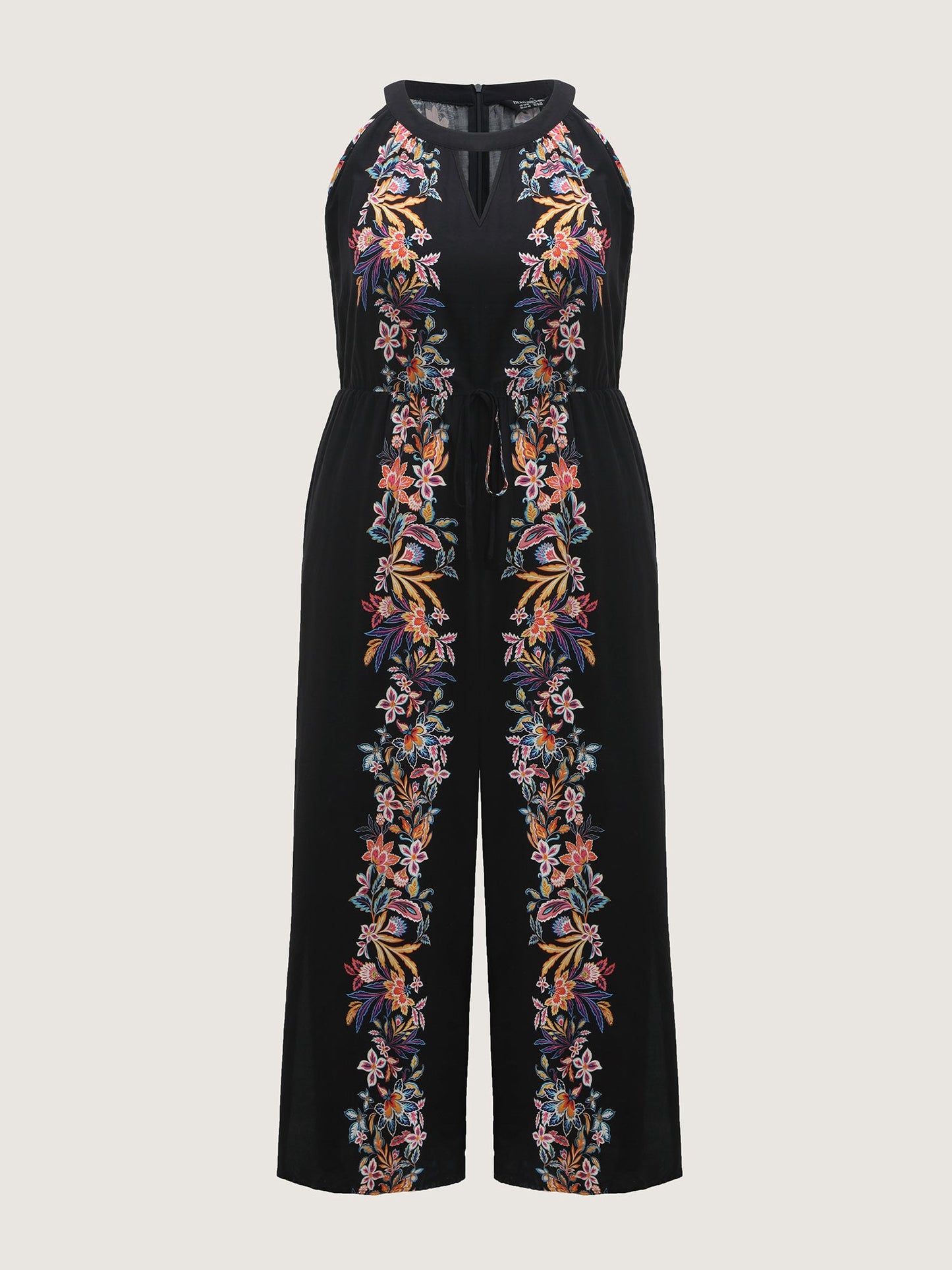 Floral Halter Neck Slit Hem Jumpsuit