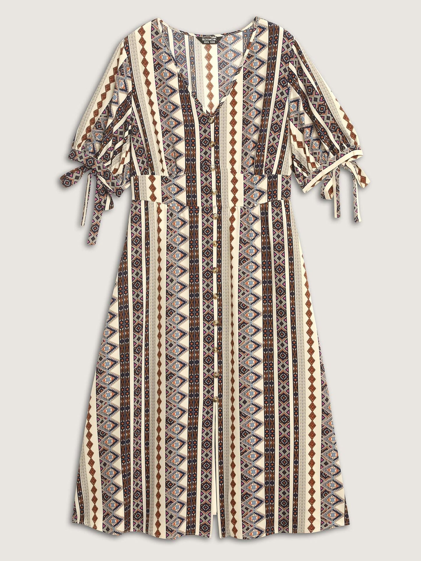 Geometric Stripes Button Detail Midi Dress